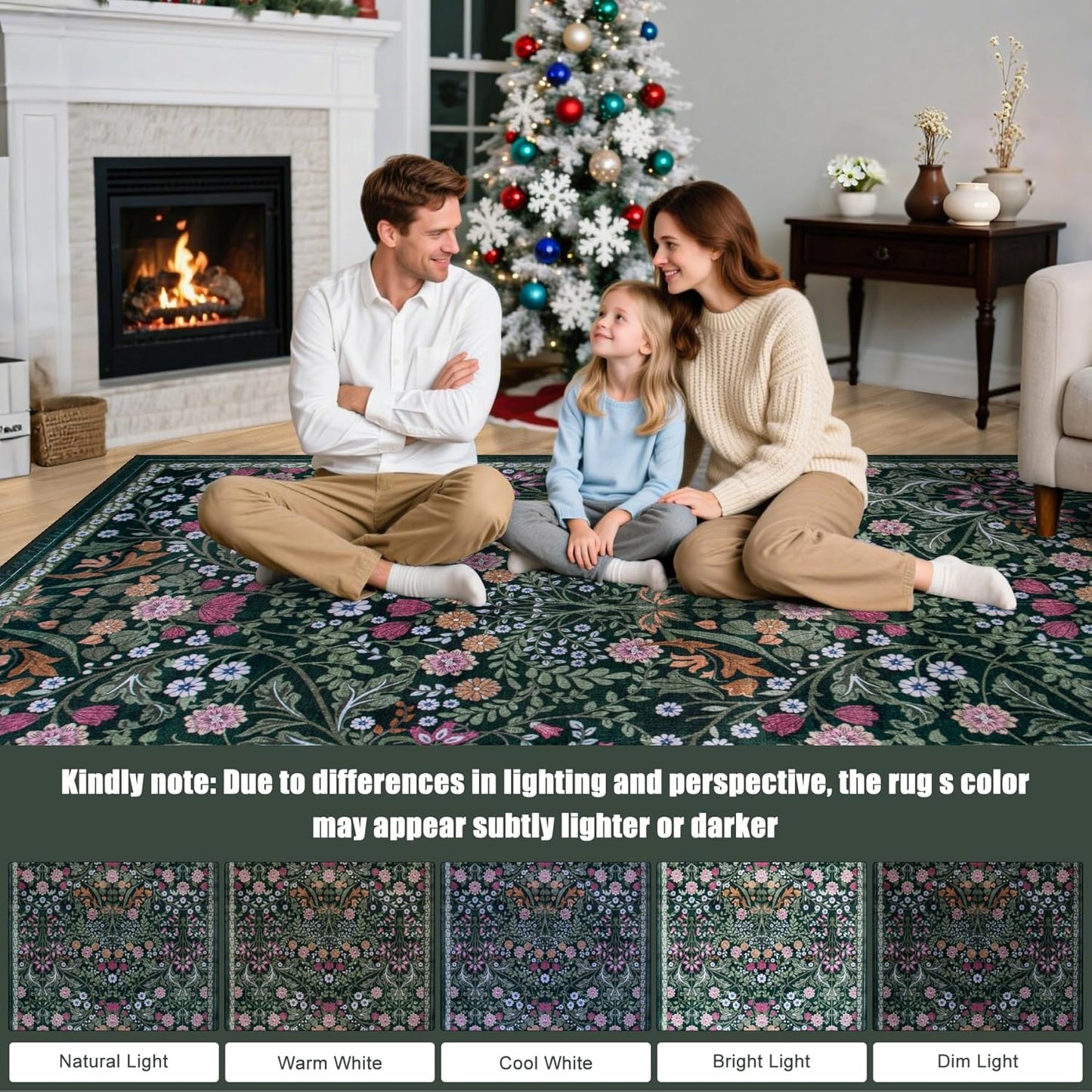 8x10 Area Rugs for Living Room: Floral Washable Rug Vintage Large Soft