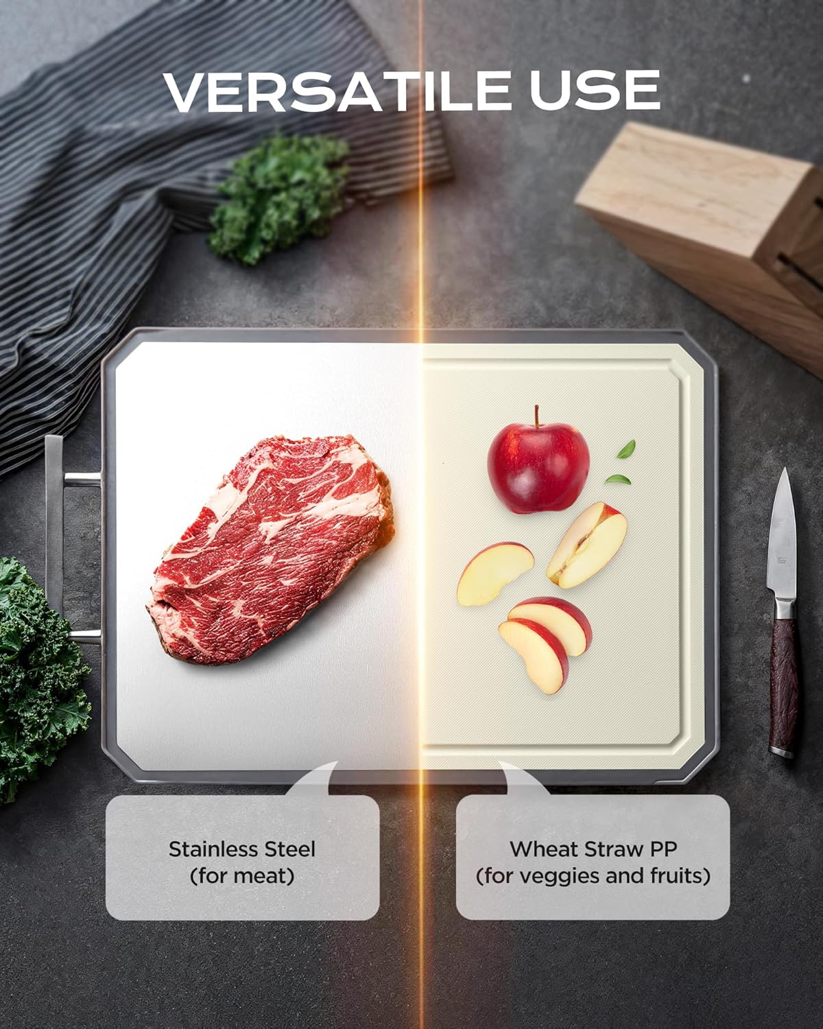 SNOWCLAD Stainless Steel Cutting Board,Double Sided Steel Bread Boards