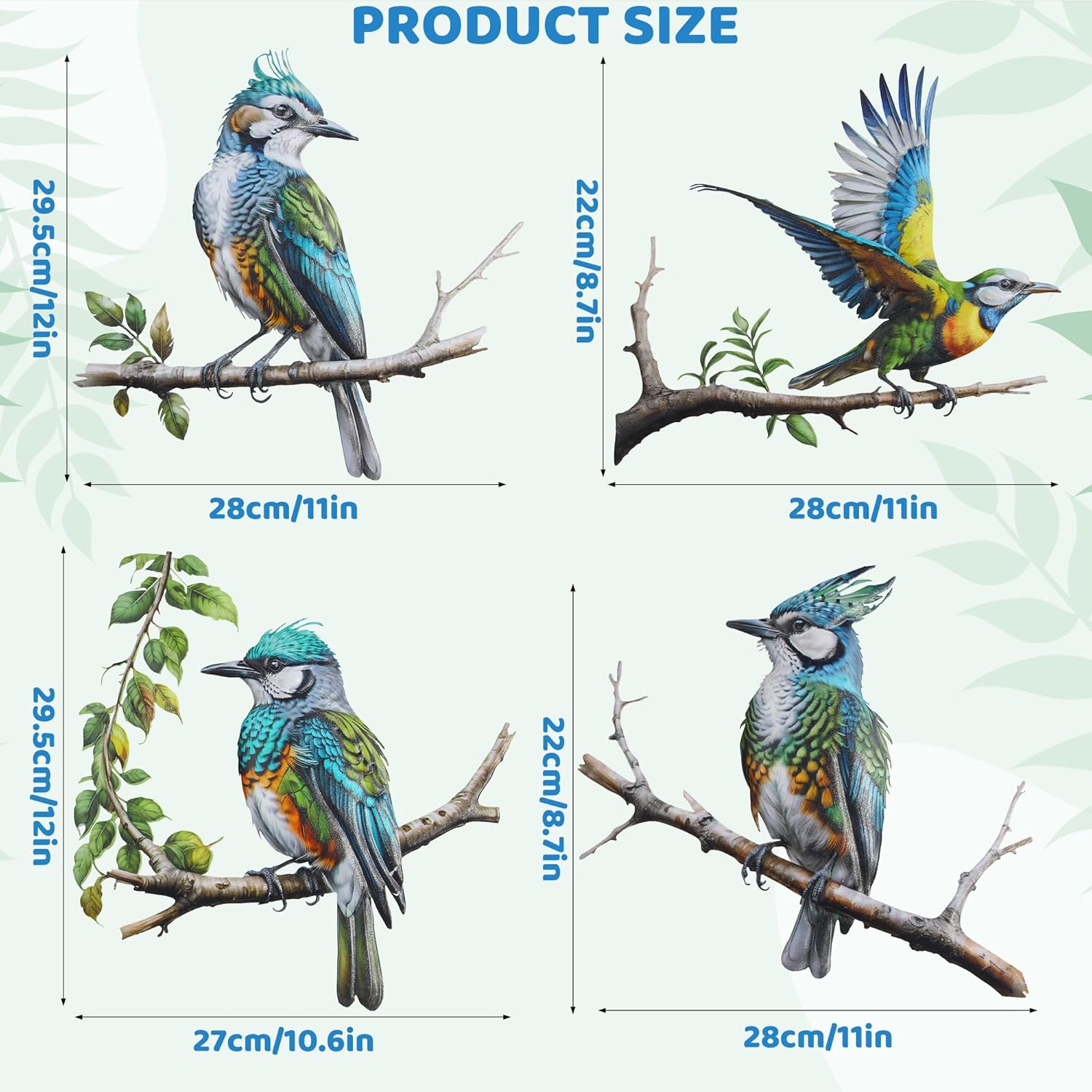 Metal Bird Wall Art Decor - 4PCS 3D Colorful Birds Sculpture Outdoor I