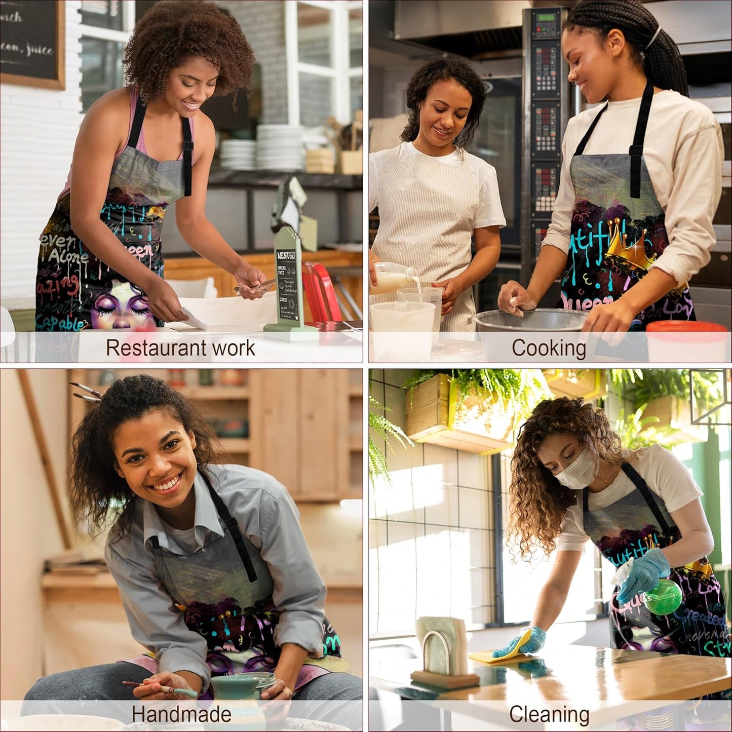 Aprons For Women With Pockets African Art Apron Black Girl Kitchen Adj
