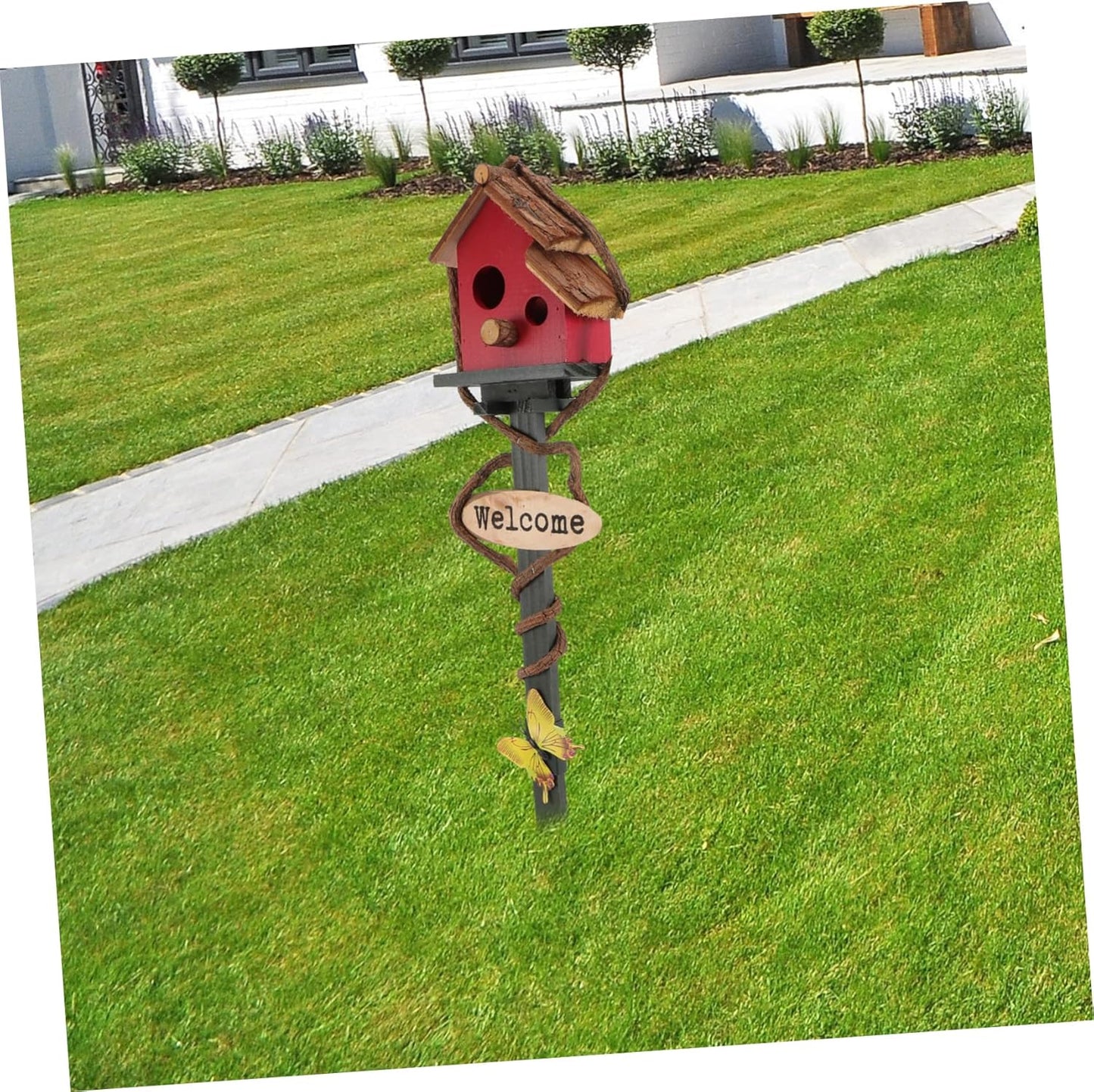 Bird Houses Yard Stake Bird Nest Garden Decorative Sticks Yard Stake Decor Wood Birdhouse with Stake Bird House on Stake Standing Bird Feeder The Bird's Nest Rattan Decorations