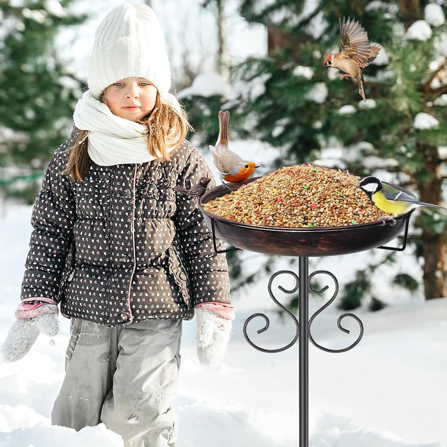 Metal Bird Bath for Outdoors, Vintage Freestanding Birdbaths with Bird Statue 12" Detachable Birdfeeder Bowl with 5- Pronged Base for Outside Garden Patio Yard Lawn Decor (Vintage Bronze)