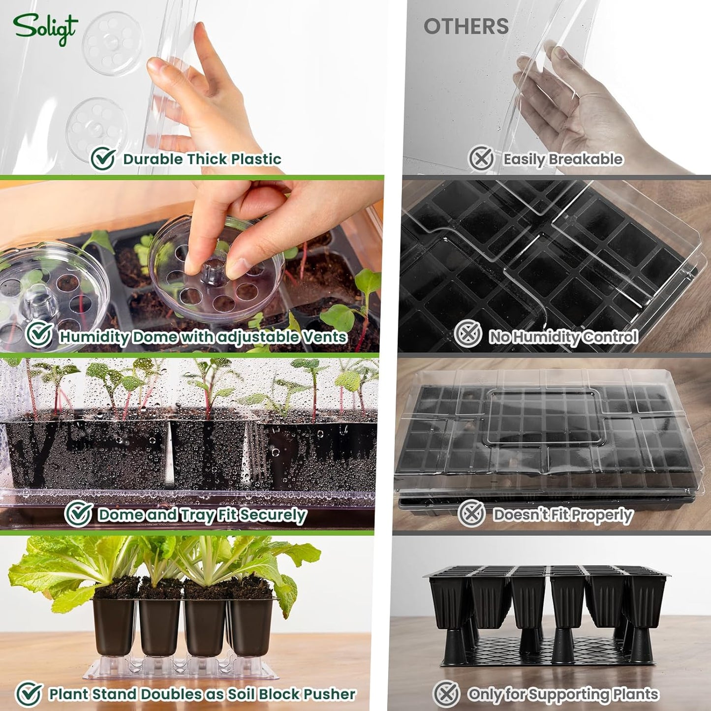 SOLIGT Self Watering Seed Starter Trays with Humidity Domes, Extra Thi