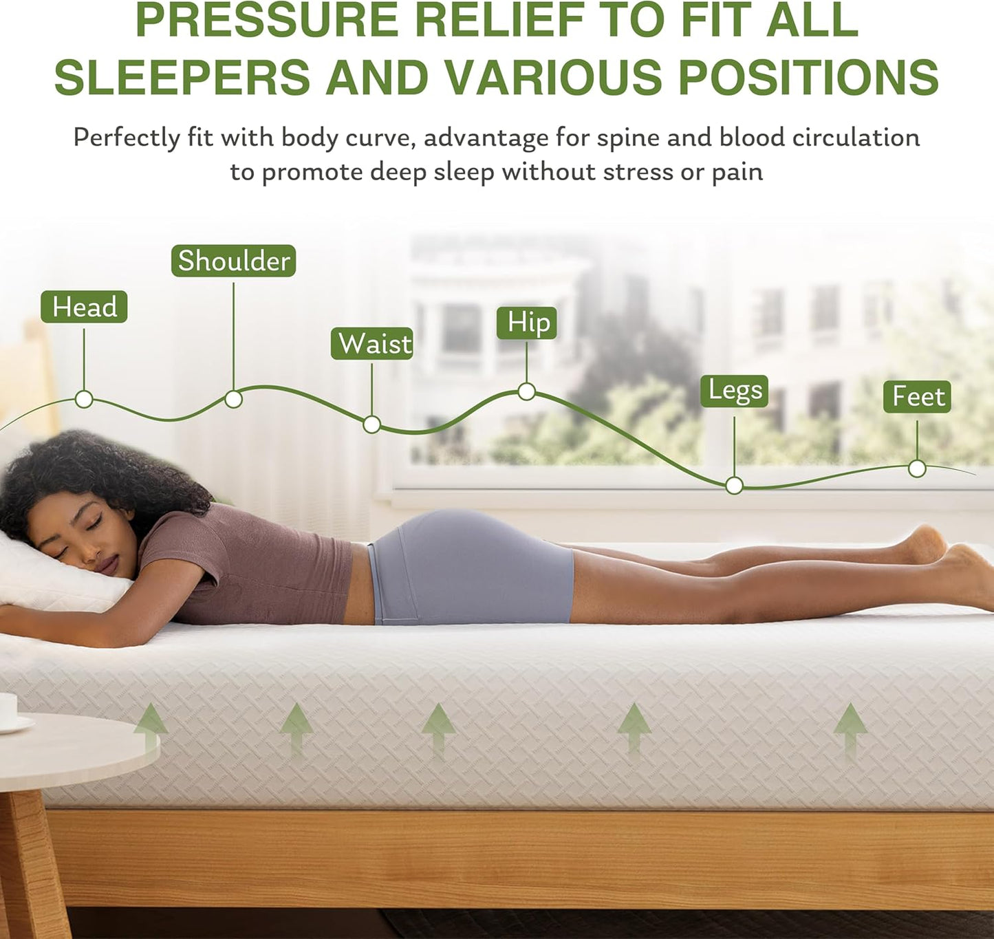 EGOHOME 8 Inch Twin Mattress, Memory Foam Mattress with Cooling Green 
