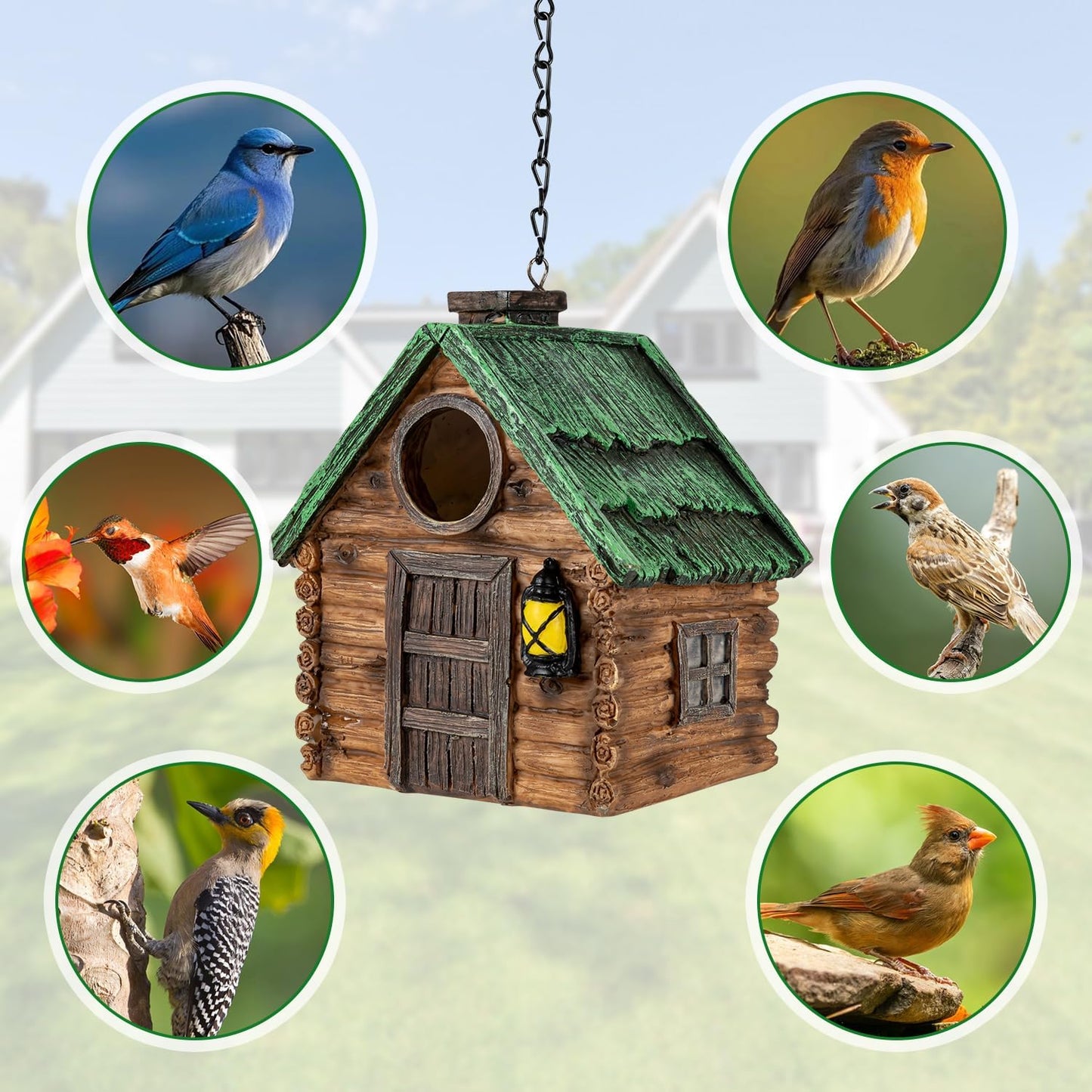 Bird House for Outside, Resin Bluebird House for Outdoors Finches, Cardinals and Yellow Finches Wild Bird Nesting, 5 Years Weatherable Decorative Stone Hanging Birdhouse for Yard Garden Decor