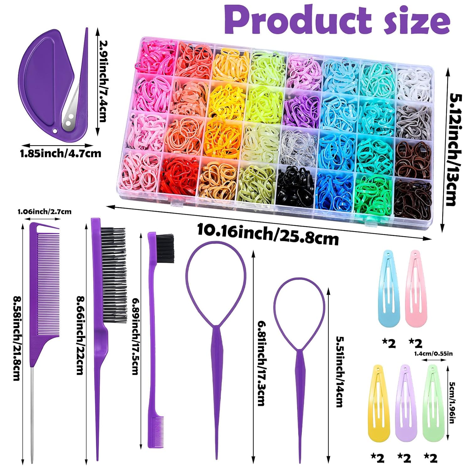 32 Colors Small Hair Rubber Bands with 16 Styling Tools, 2000 Pcs Elas