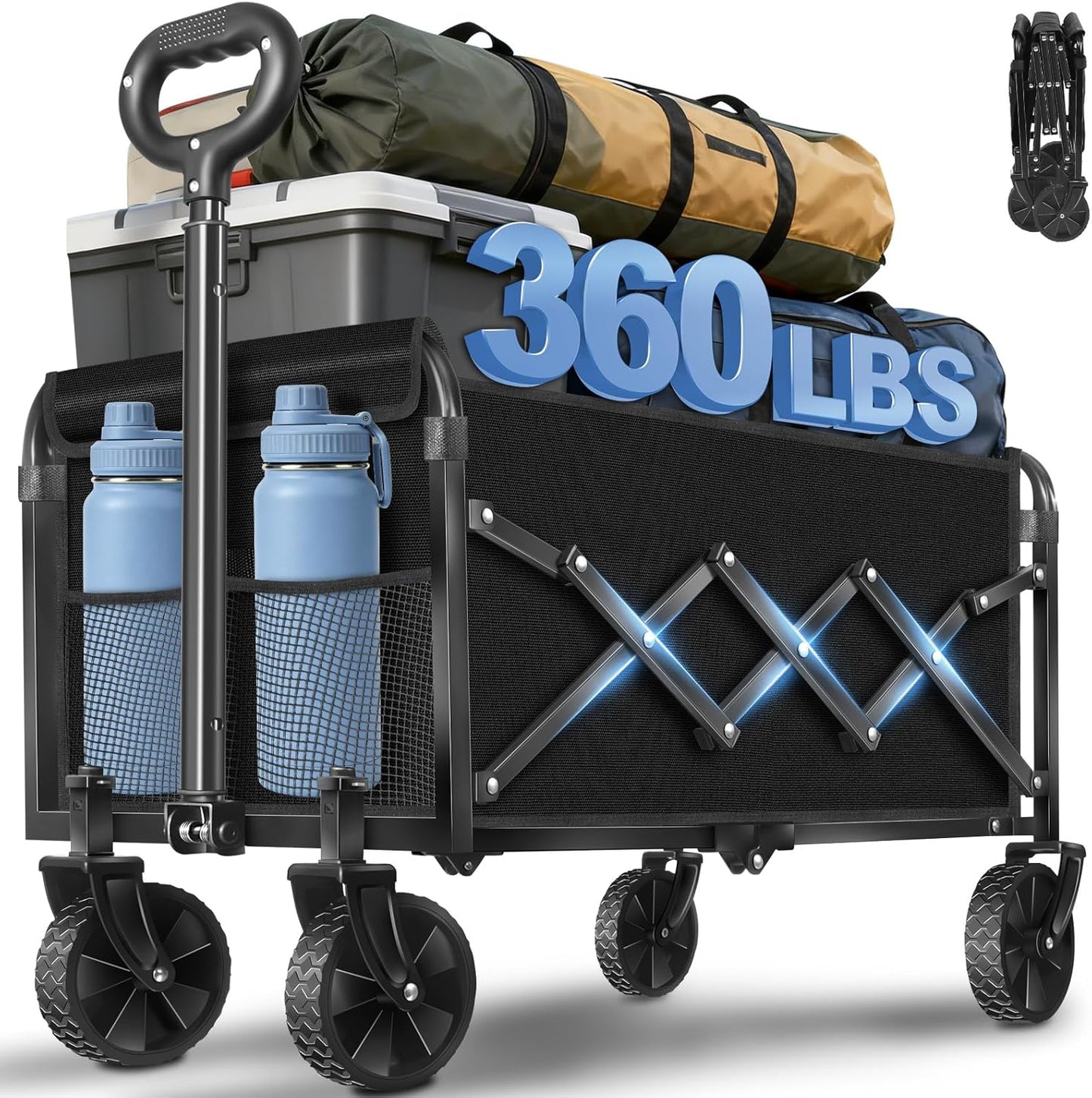 Collapsible Wagon Cart with Wheels，Lightweight Portable Folding Utilit