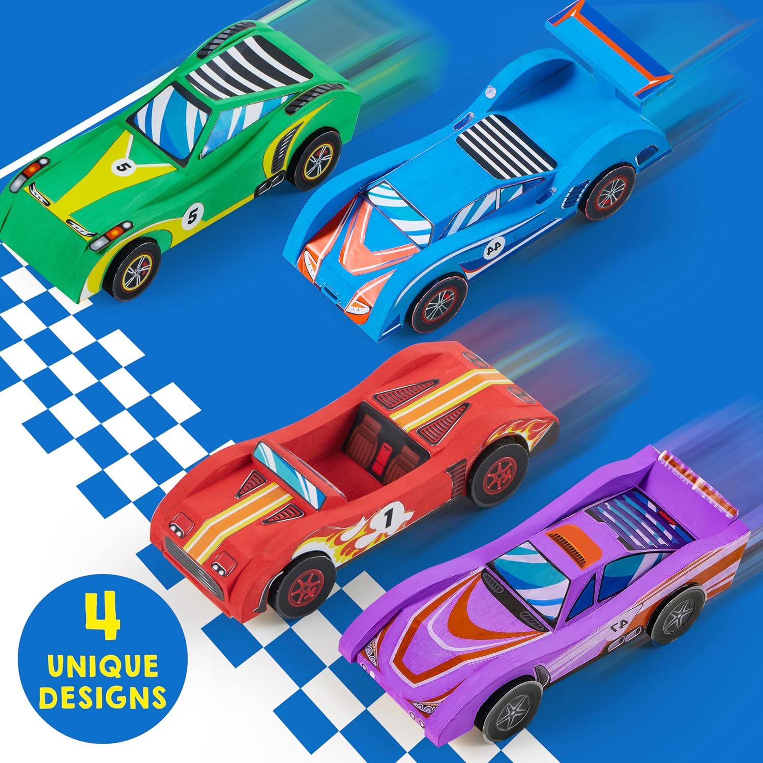 Klever Kits 4 DIY Wooden Race Cars-Build & Paint Your Own Wood Craft K
