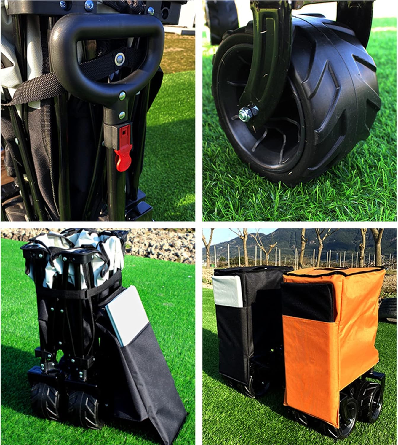 Collapsible Camping Cart Outdoor Utility Wagon Folding Portable Cart with Universal Wheels Adjustable Handle and Drink Holders