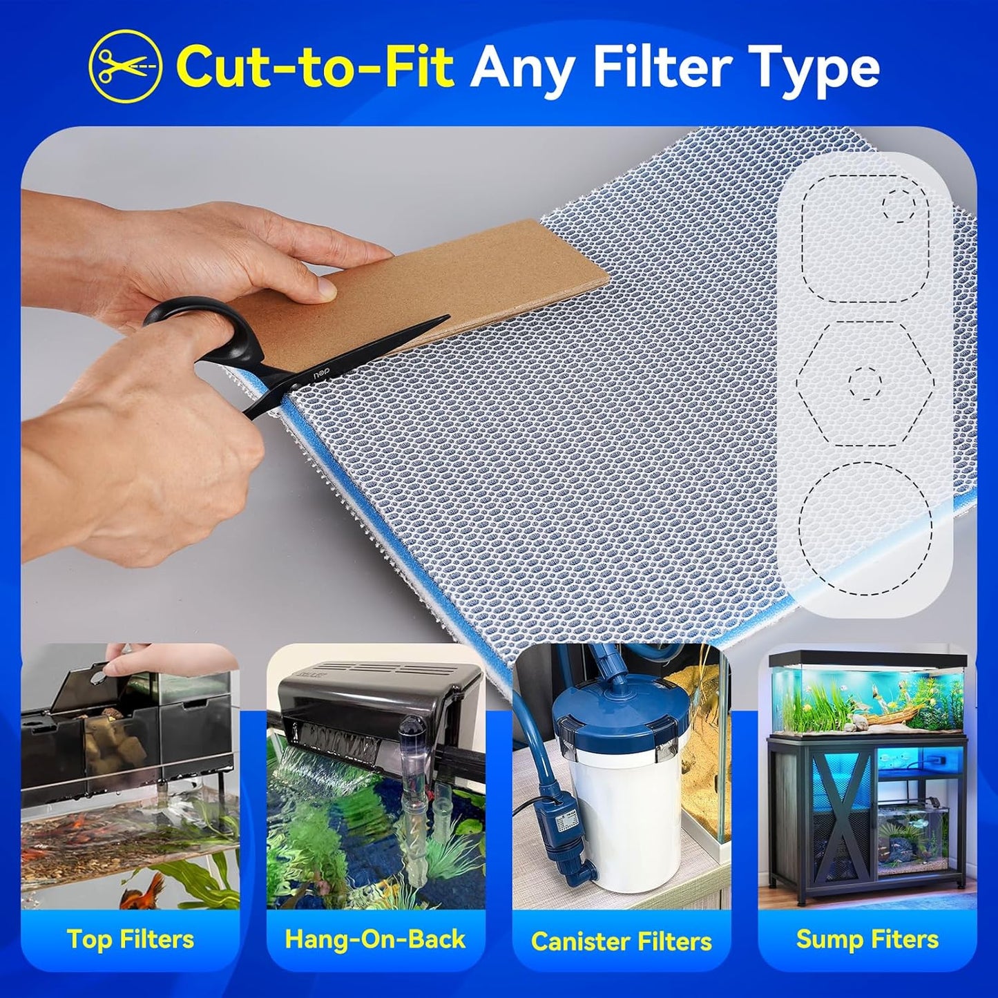 Borlech 8-Layer Fast-Acting Aquarium Filter Pad - Cut-to-Size Aquarium