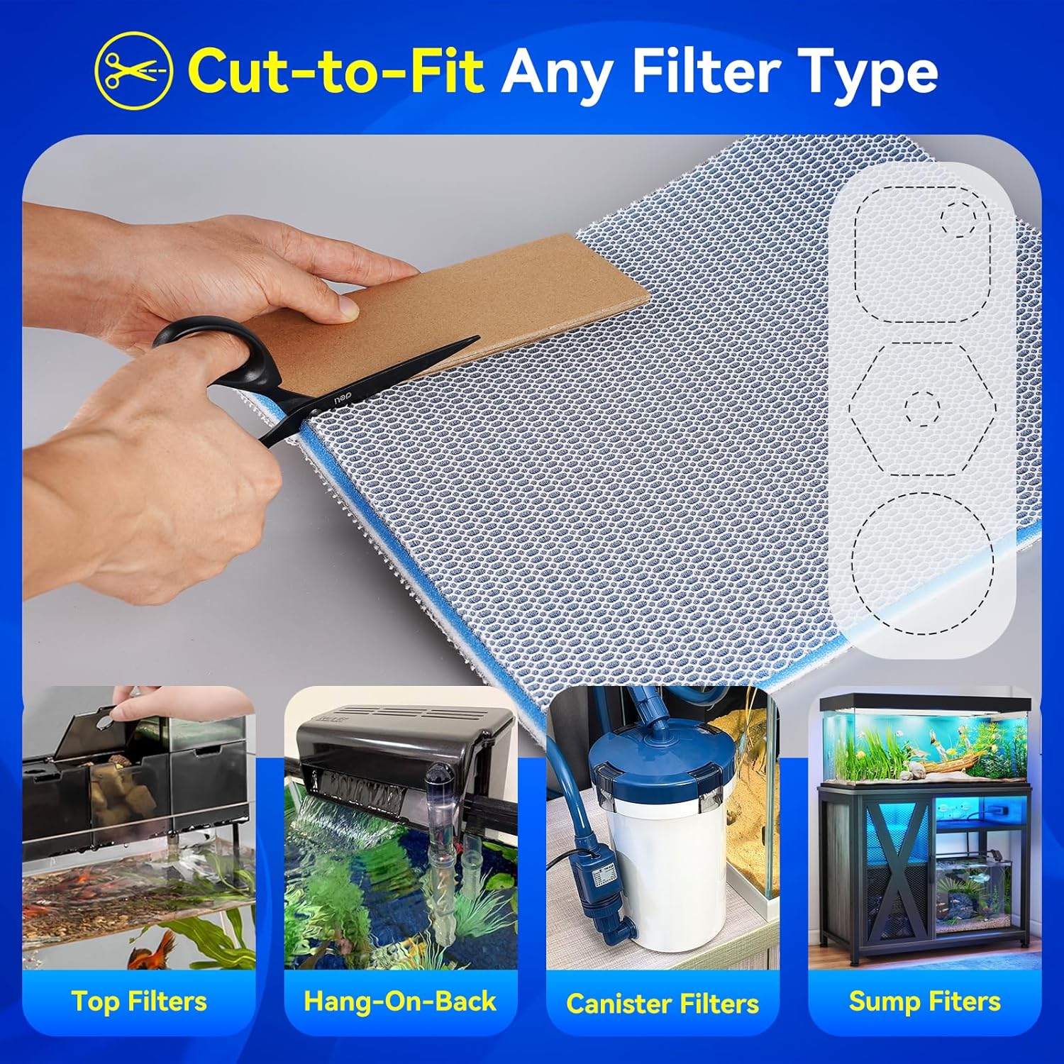 Borlech 8-Layer Fast-Acting Aquarium Filter Pad - Cut-to-Size Aquarium