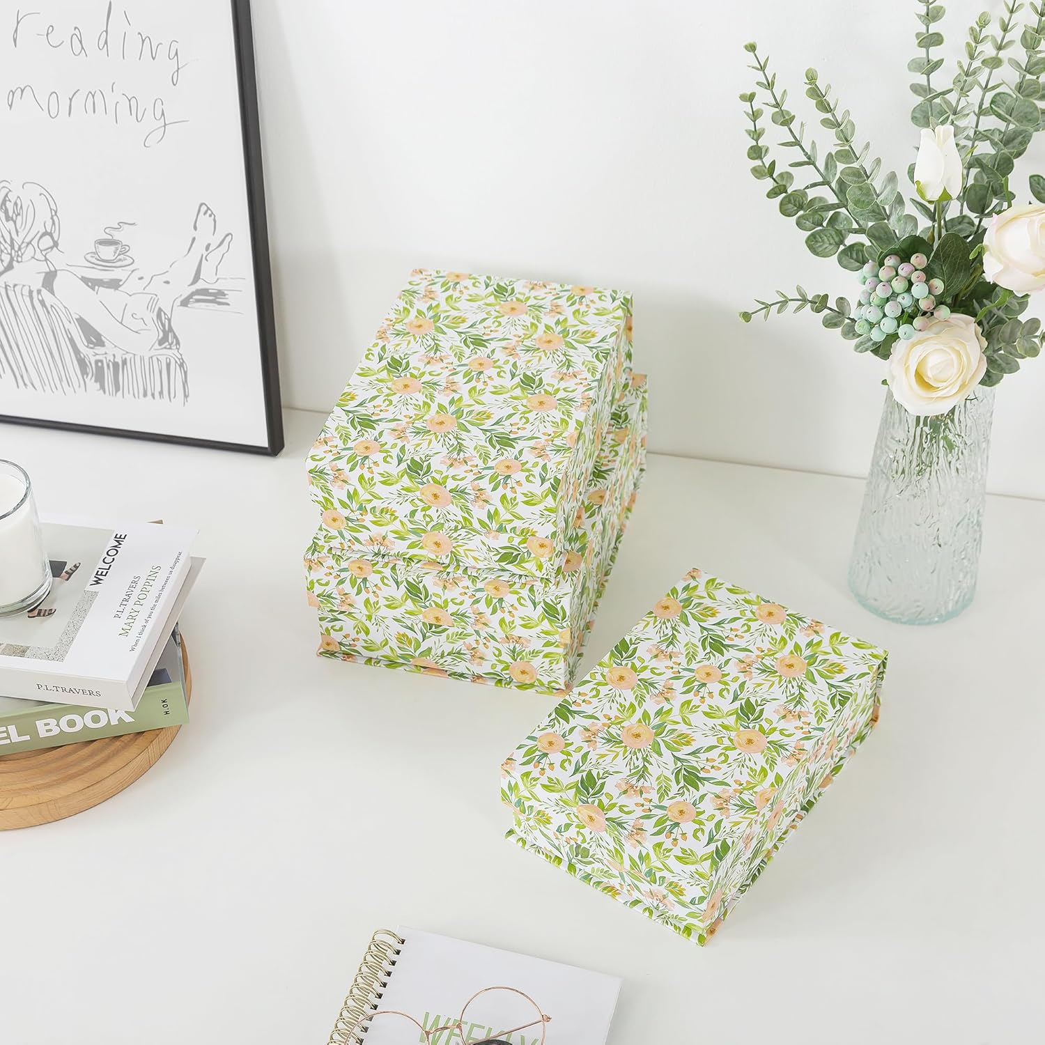 Soul & Lane Decorative Cardboard Storage Boxes, Set of 3 Floral Patter