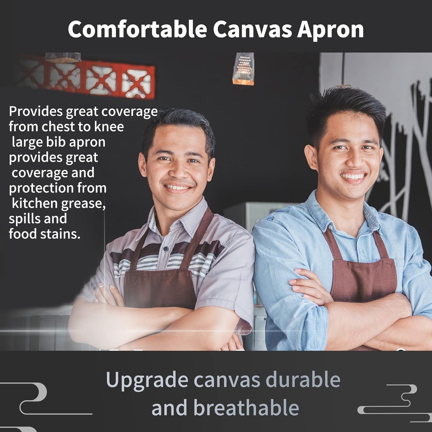 Work Aprons for Men,Kitchen Grill Apron with Pockets,Chef Cooking Aprons with Adjustable Straps and Pockets.