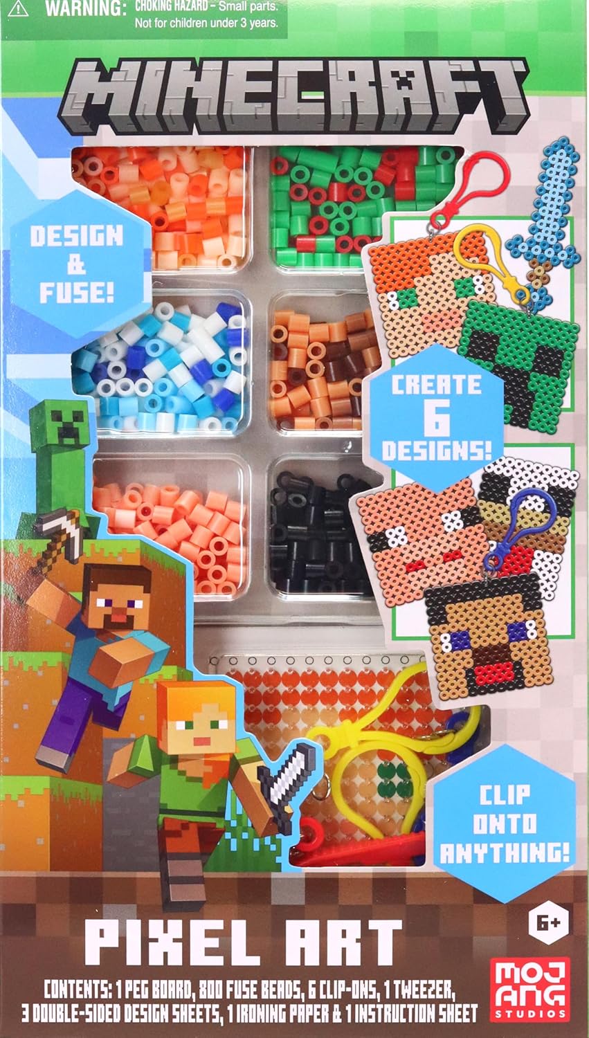 Tara Toys Minecraft Pixel Art Bead Kit 800 Beads, Templates & Pegboards Build Minecraft Pixel Characters & Tools Creative Craft Toy for Kids Ages 6