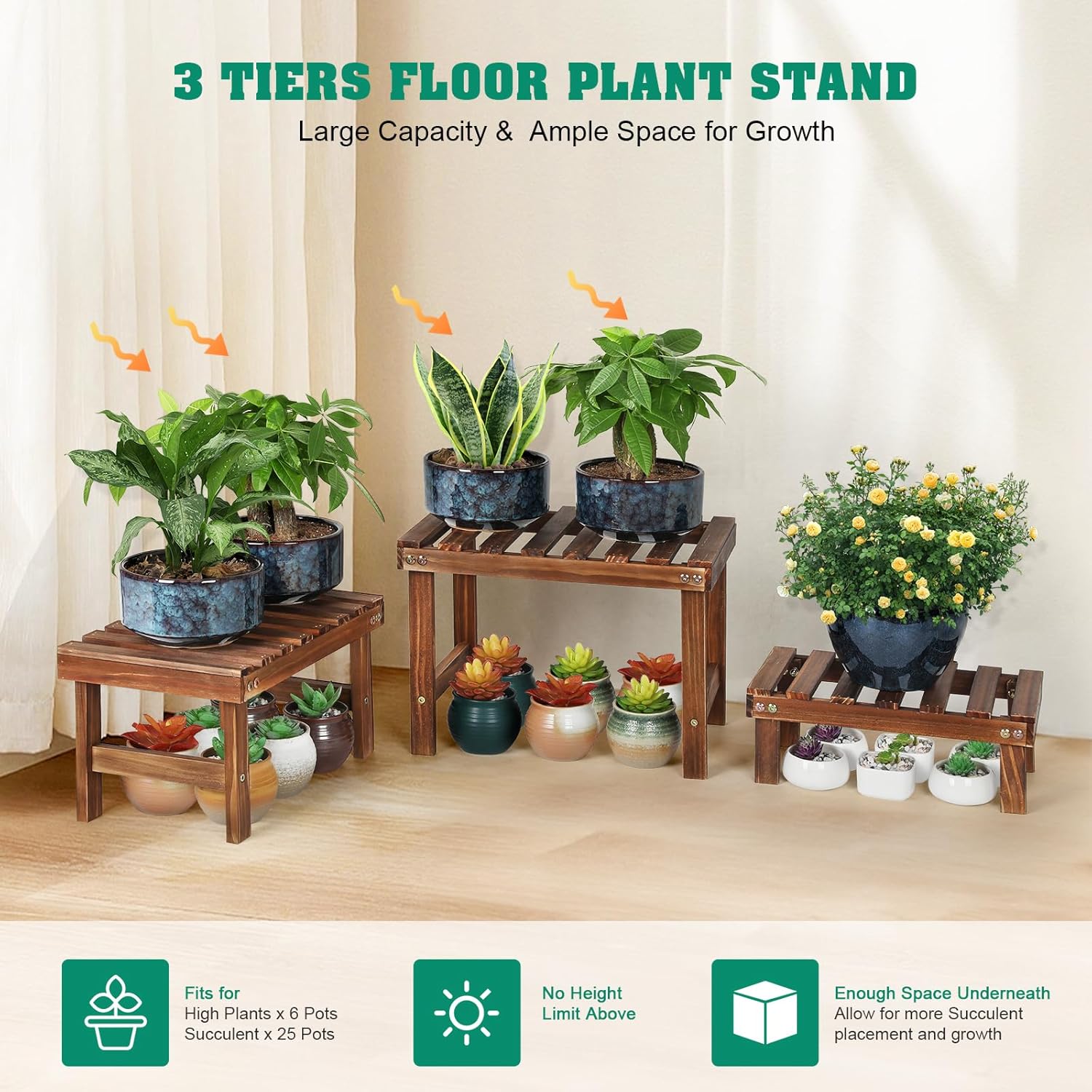 3 Tiered Small Plant Stands Shelf Indoor Outdoor,Wood Flower Pot Stand