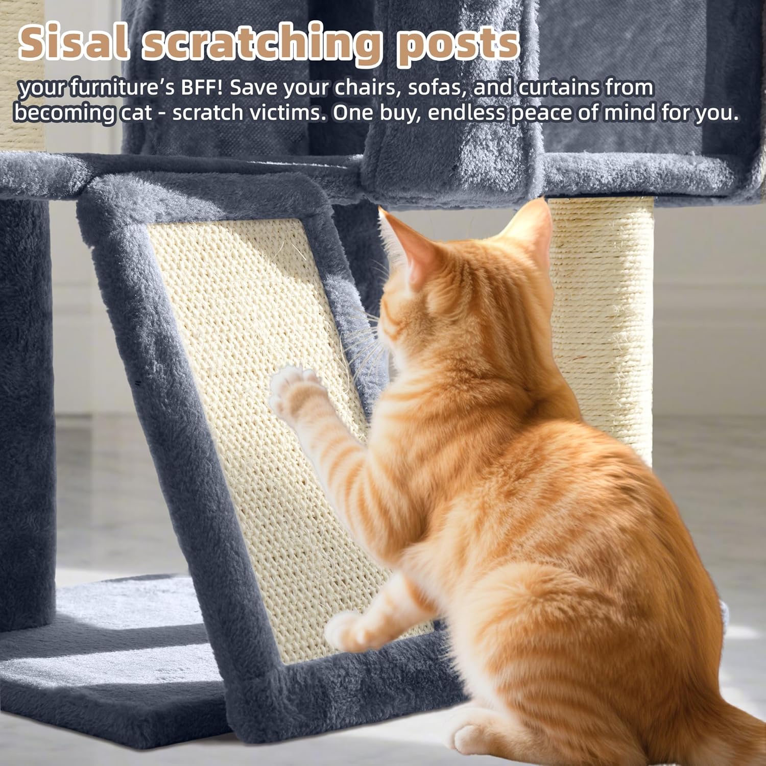 Cat Tree with Cat Condo and Two Hammocks, Cat Tree with Scratching Pos