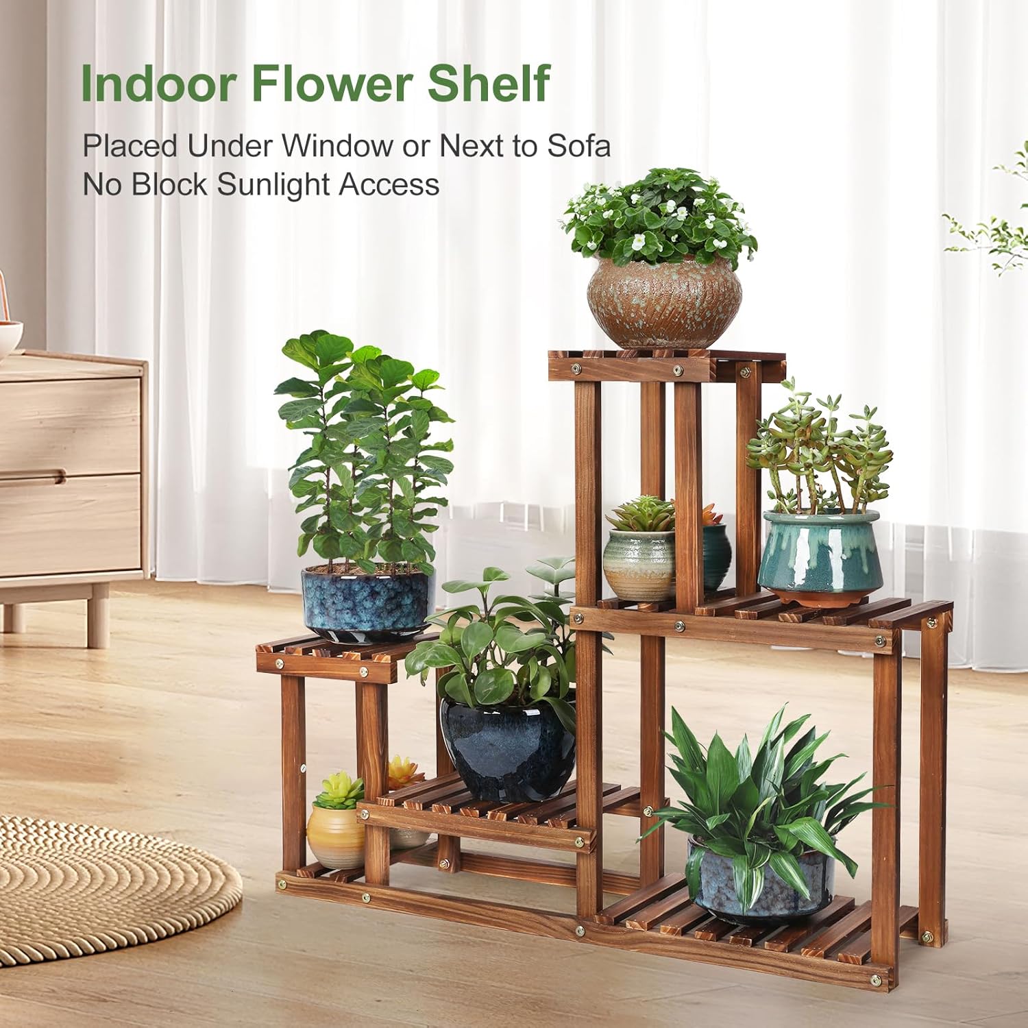 Pine Wood Plant Stand Indoor Outdoor Multi Layer Flower Shelf Rack Hig