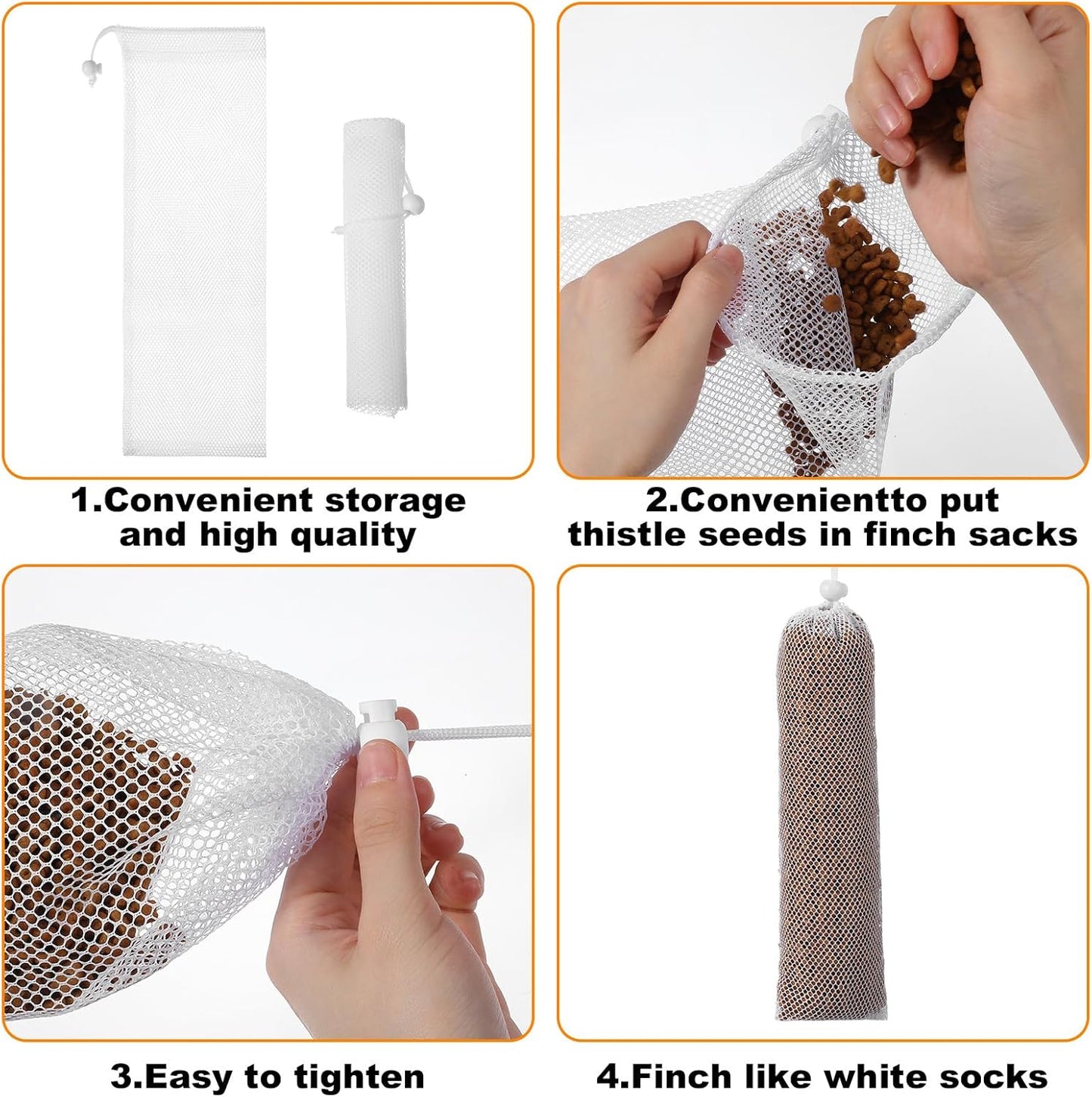6 pcs Finch Sock, White Finch Sock Feeder for Outdoor Hanging Bird Fee
