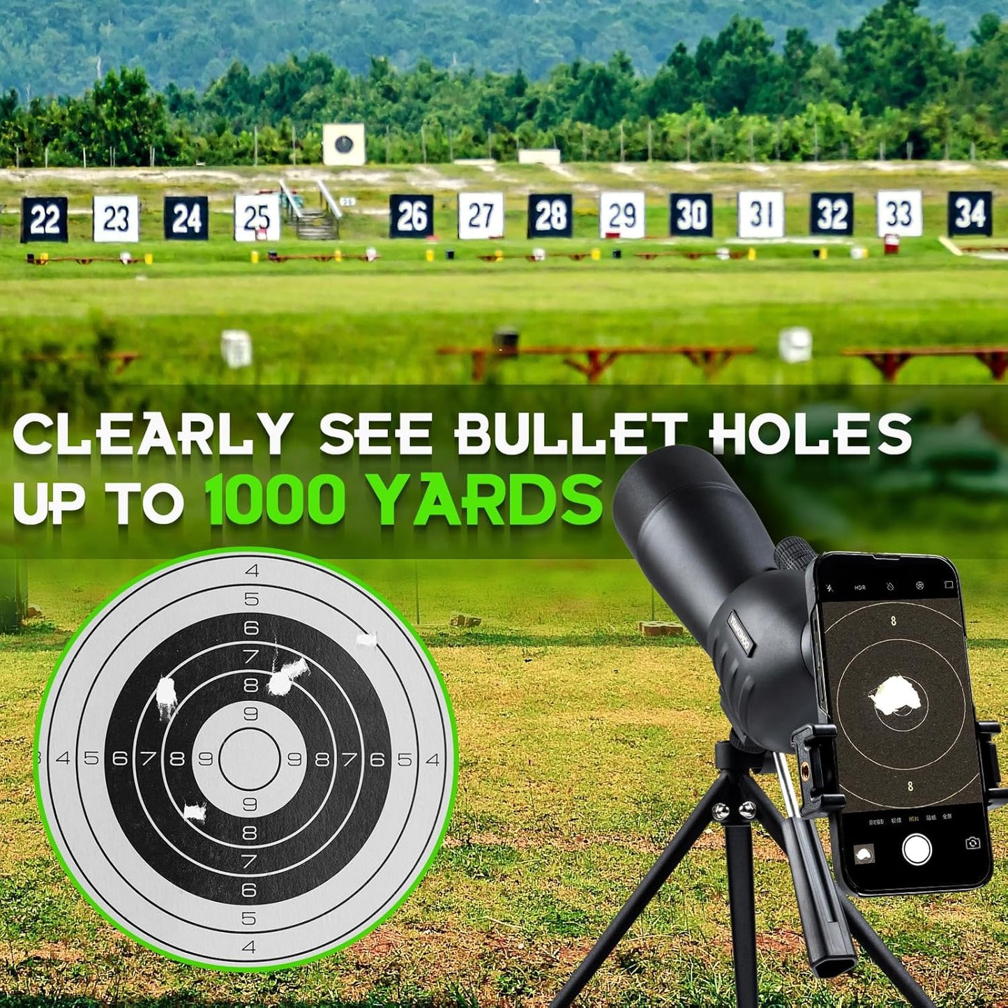 25-75 X 60 Spotting Scope with Tripod Phone Adapter Monocular Telescope Spotting Scopes for Target Shooting Hunting Bird Watching Black