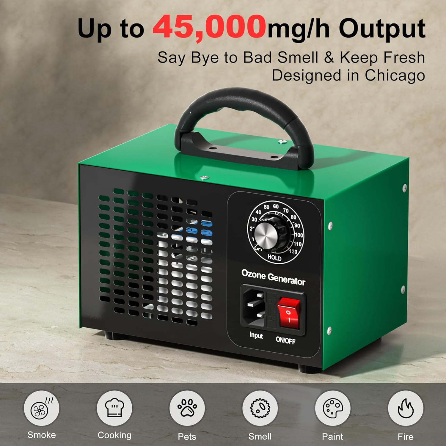 Ozone Generator 45,000mg/h, Industrial O3 Deodorizer for Areas of 2500