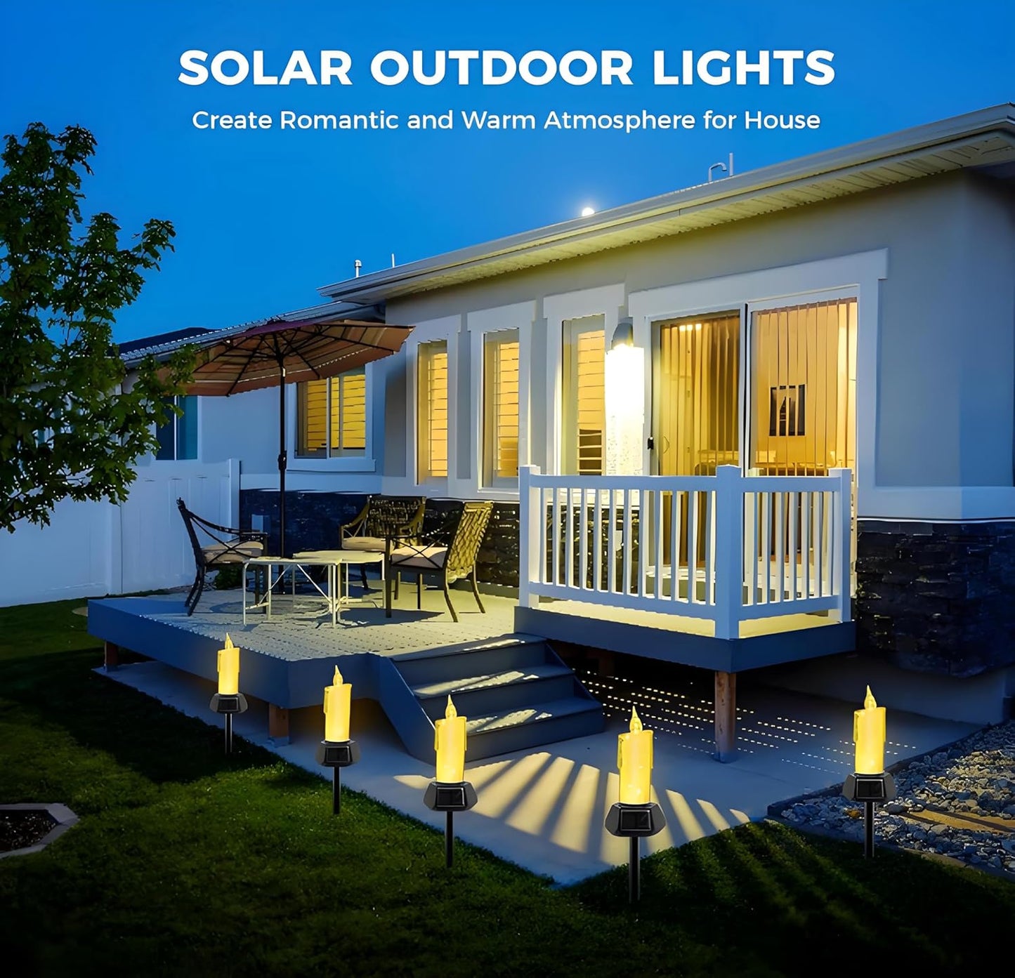 Mengshen Solar Candle Light Crystal Style with 3 Panels IP65 Waterproof Auto On/Off LED Flame Effect Includes Ground Stake for Garden