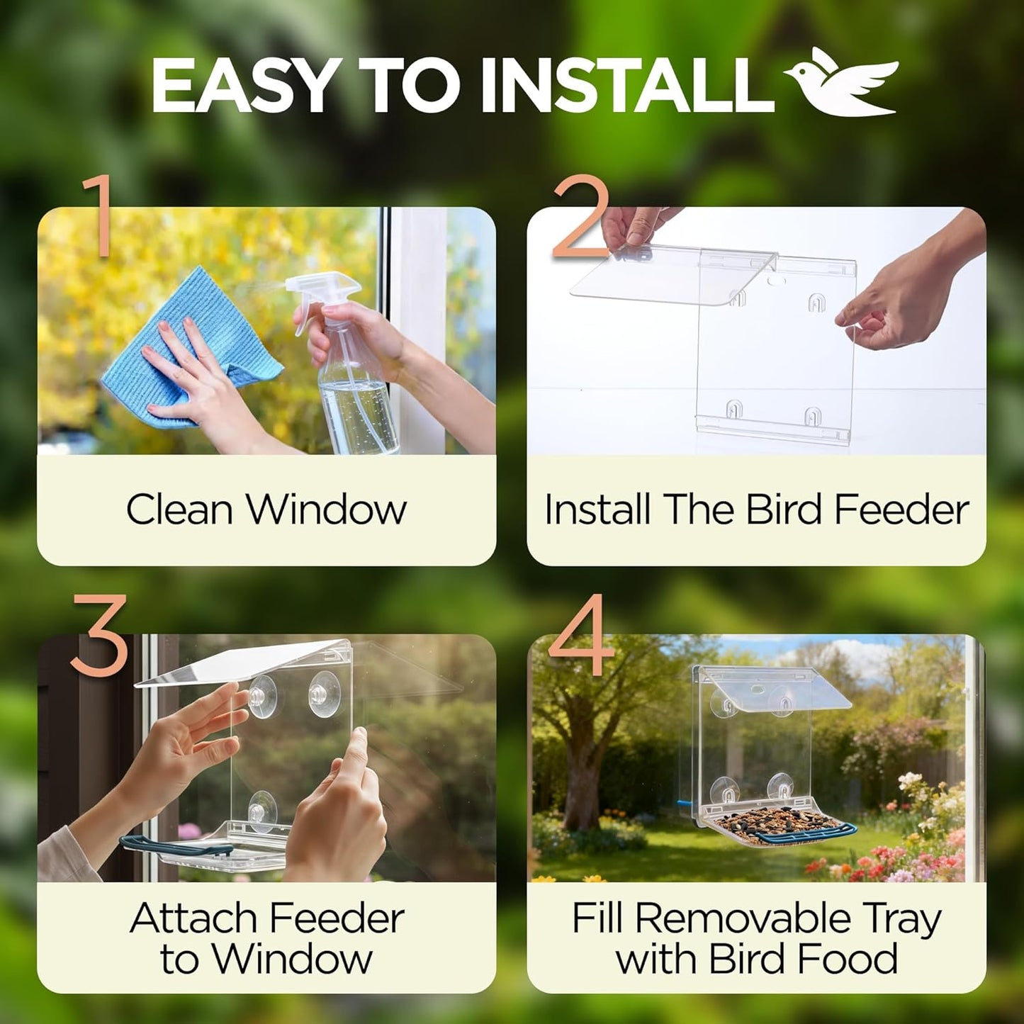 Window Bird Feeder for Outdoors with Strong Suction Cups,Sturdy and Durable Acrylic Birdfeeders for Viewing Wild Birds Outside,Mount On Window/Wall/Bird Pole Kit
