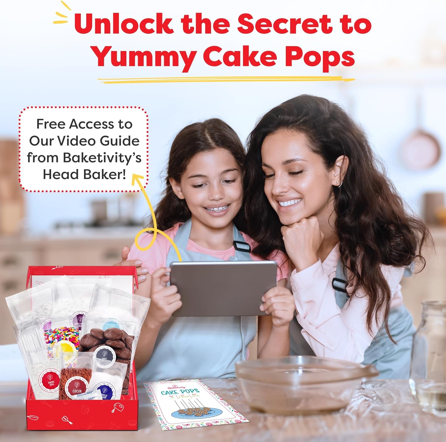 Baketivity DIY Cake Pop Baking Kit for Kids - Premeasured Ingredients,
