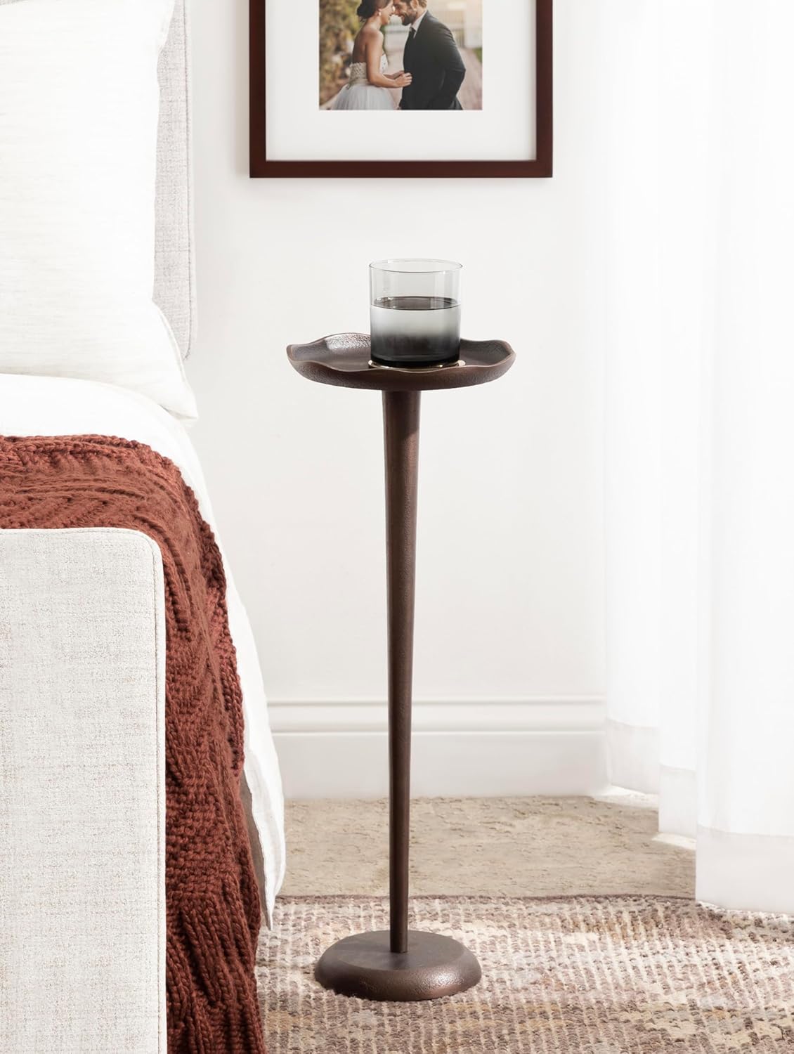Kate and Laurel Alessia Modern Decorative Metal Drink Table, 8 x 8 x 22, Bronze, Round Cast Aluminum Pedestal Plant Stand with Rough Texture and Deckled Edge