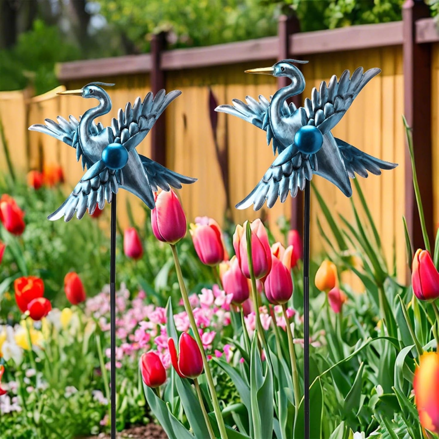 WONDER GARDEN Wind Spinners Outdoor - 2 Pack Small Metal Heron Wind Spinner Windmill, Wind Sculpture for Yard Patio Lawn Decor