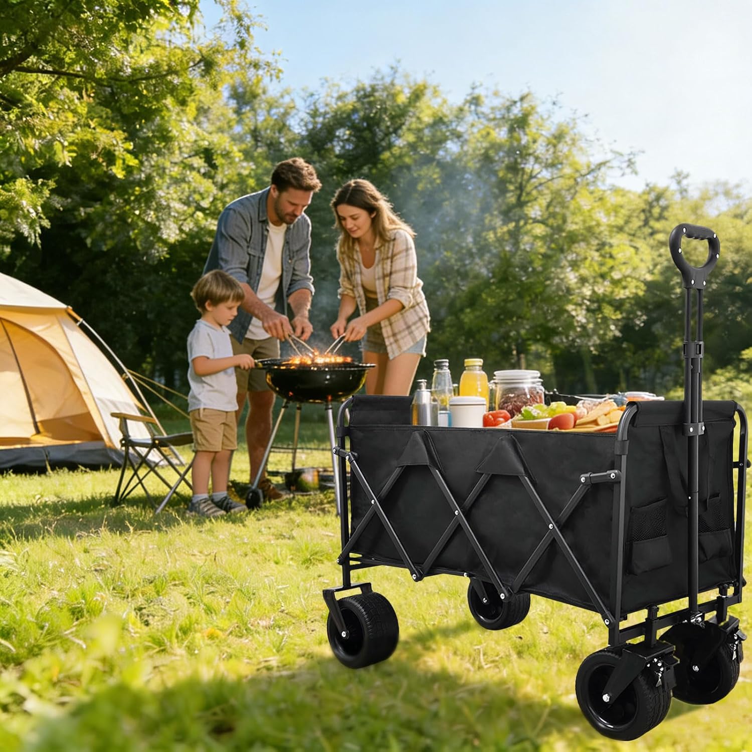 Collapsible Wagon Cart,Heavy Duty Wagon Carts Foldable,with Big All-Te