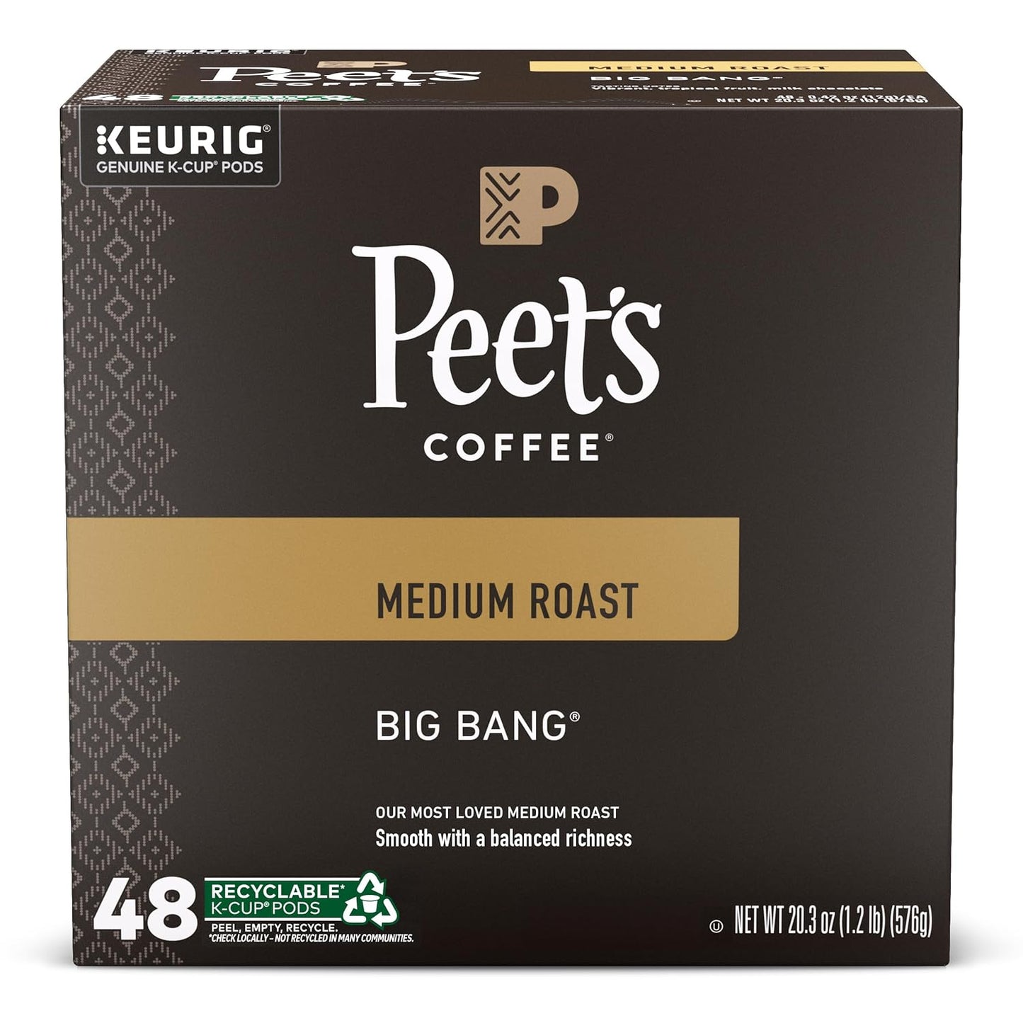 Peet's Coffee, Medium Roast Keurig K-Cup Pods, 100% Arabica Coffee - Big Bang 48 Count (1 Box of 48 Pods)