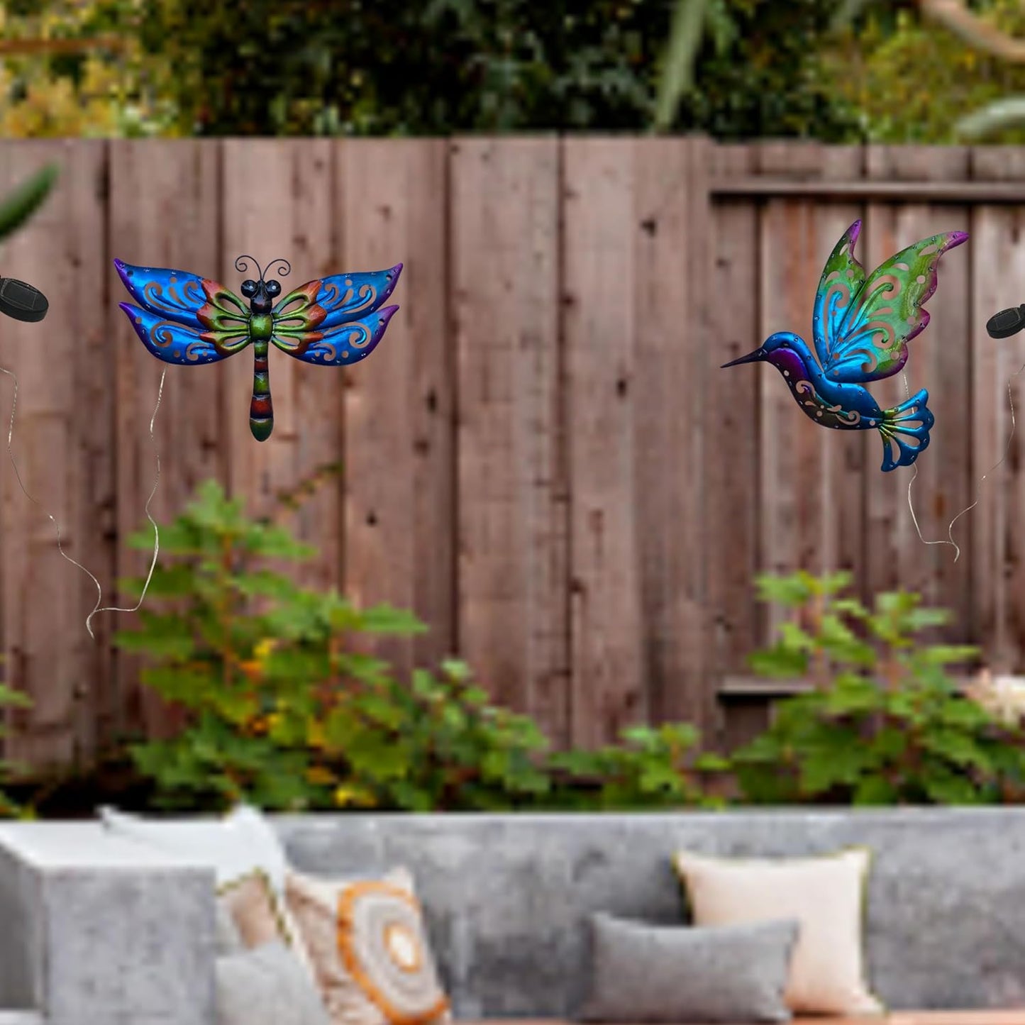 WAIU Solar LED Dragonfly Metal Wall Art, Outdoor Waterproof Garden Lights for Yard Fence Patio Outside Decor