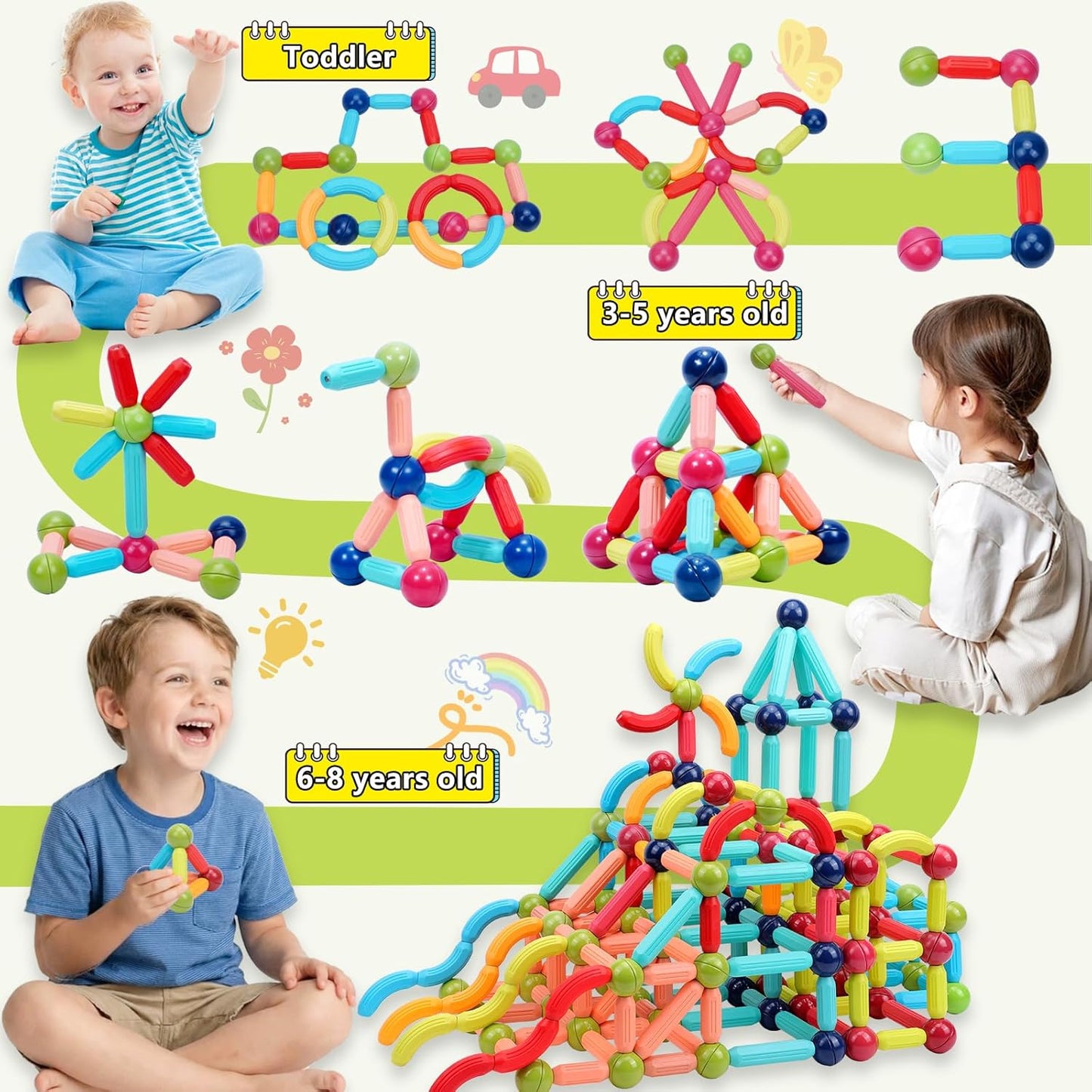 COUOMOXA Magnetic Building Blocks for Toddlers: STEM Educational Toys 