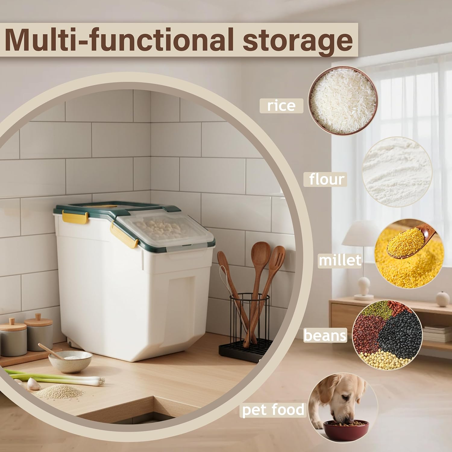 RUIAN 2Pcs Large Flour Storage Container Bin 50Lb Airtight Rice Storag