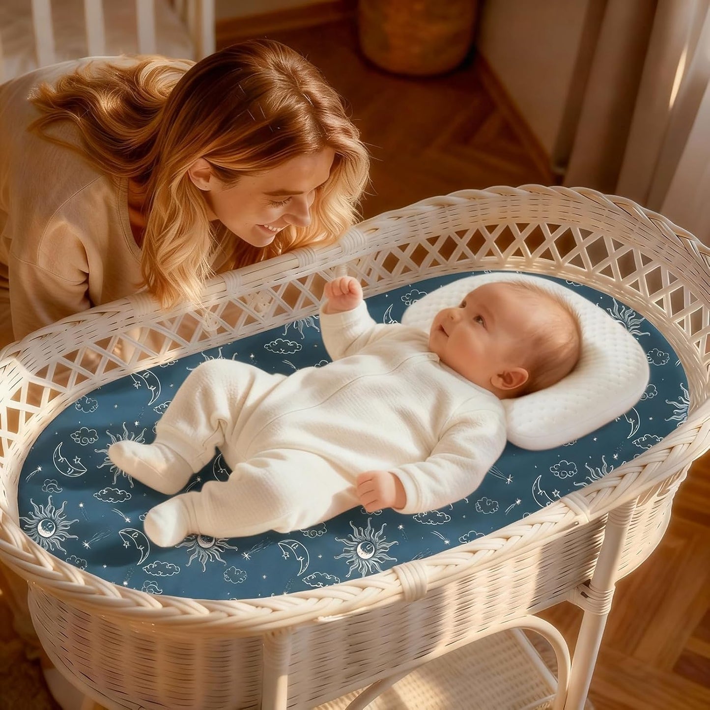 Baby Bassinet Sheets for Baby Boy Girls,4-Pack Fitted Bassinet Sheets Set Compatible with Halo Bassinest Swivel Sleeper,Baby Delight,Angelbliss,32"X16" (Starry Universe)