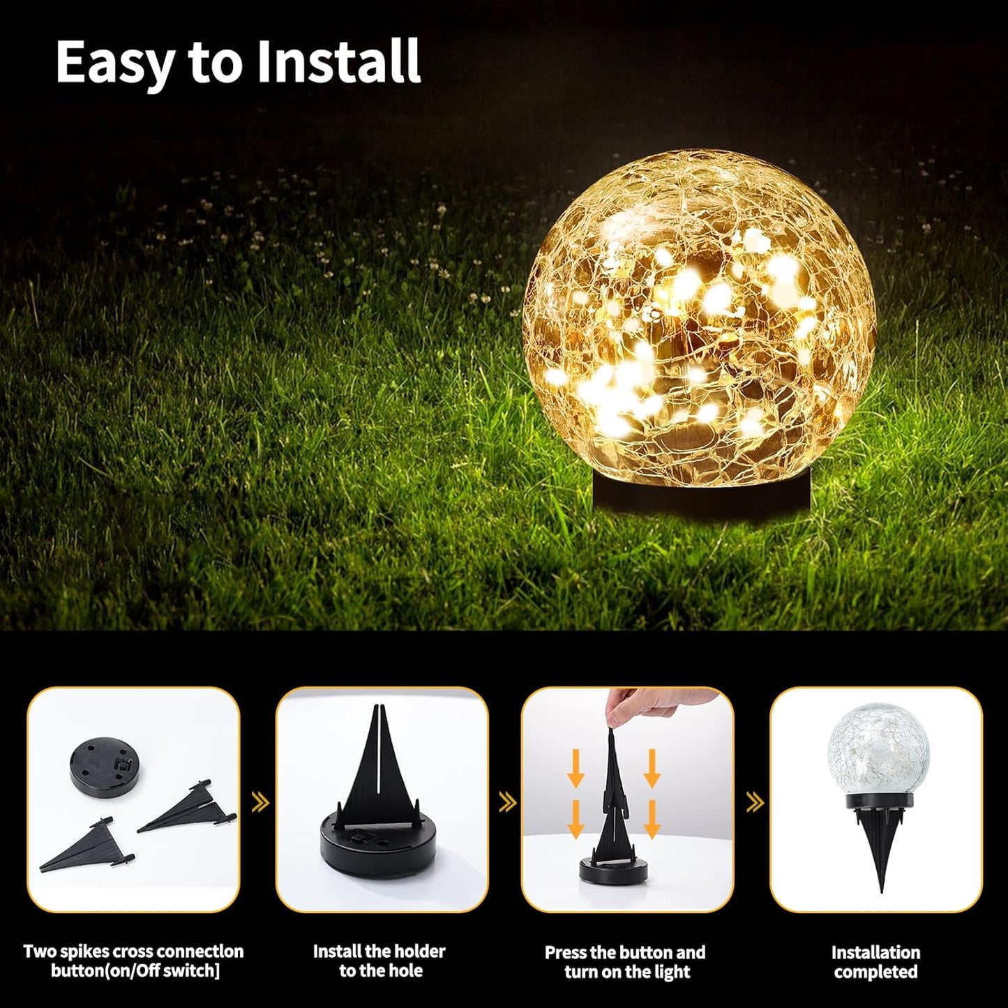 Solar Globe Lights Outdoor Waterproof-Solar Balls Garden-Cracked Glass