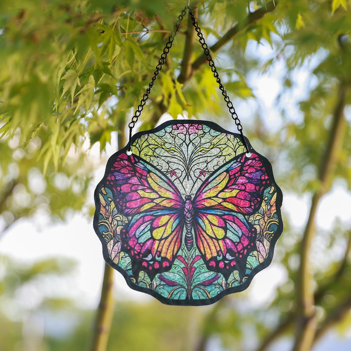 H&D HYALINE & DORA 6.5”Butterfly Stained Glass Window Hanging Butterfly Suncatchers for Window Hanging Stained Glass Panels Wall Art Decor Gifts for Women