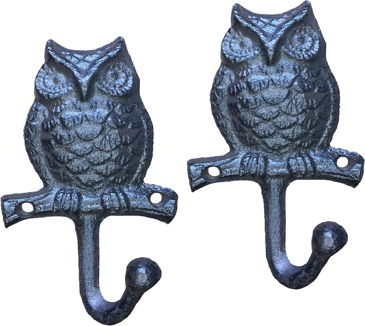 Cast Iron Hooks Decorative Owl Animal Shaped - Key Holder Towel Hook Wall Mounted Cast Iron Metal Hooks for Home Garden Office Indoor Outdoor, Hand Made, Gift, 2 pcs/Set