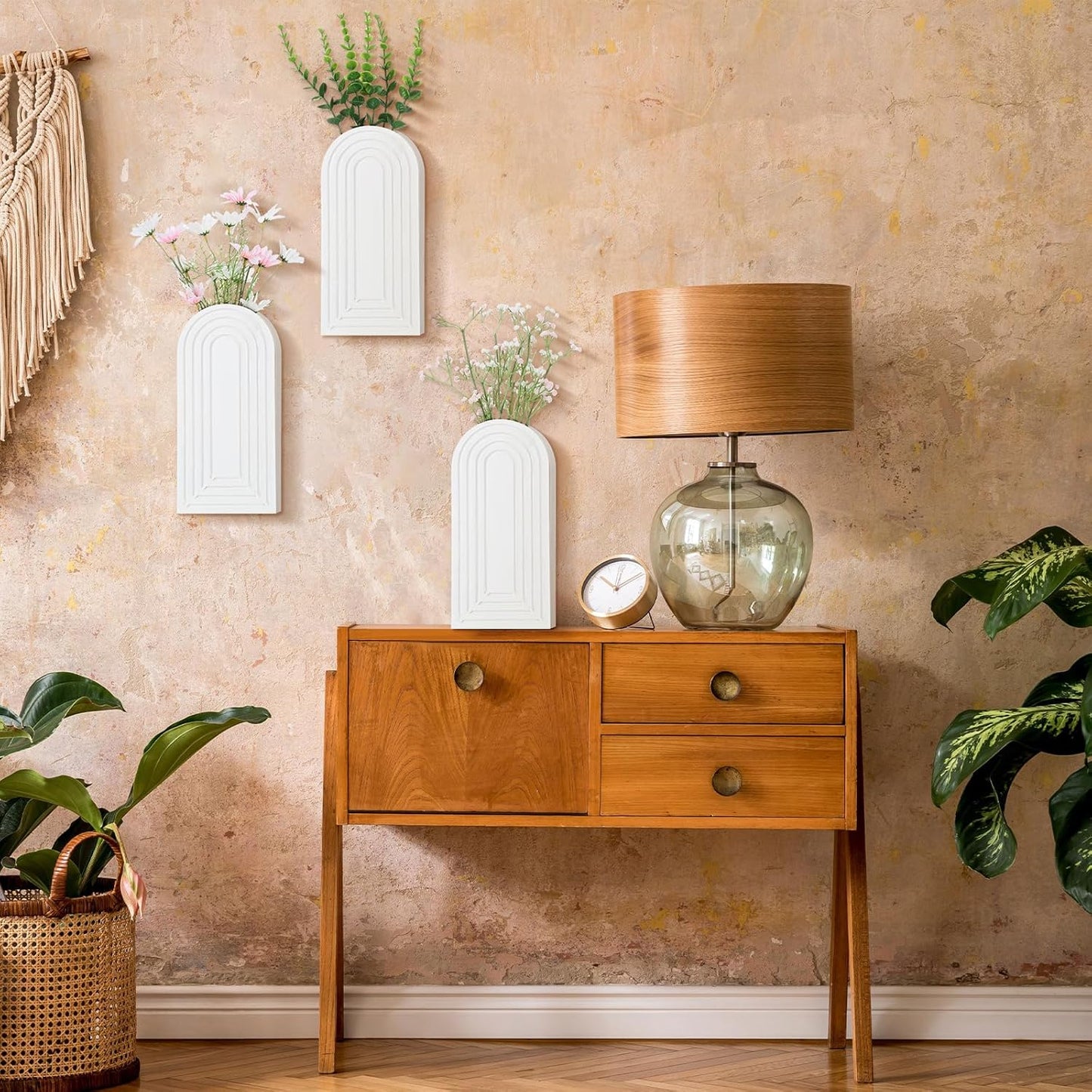3 Pcs Wooden Wall Planter for Indoor Plants White Hanging Planter for Dried Flowers and Artificial Greenery Plants Farmhouse Wall Pocket Vase Decor for Bedroom Living Room Bathroom