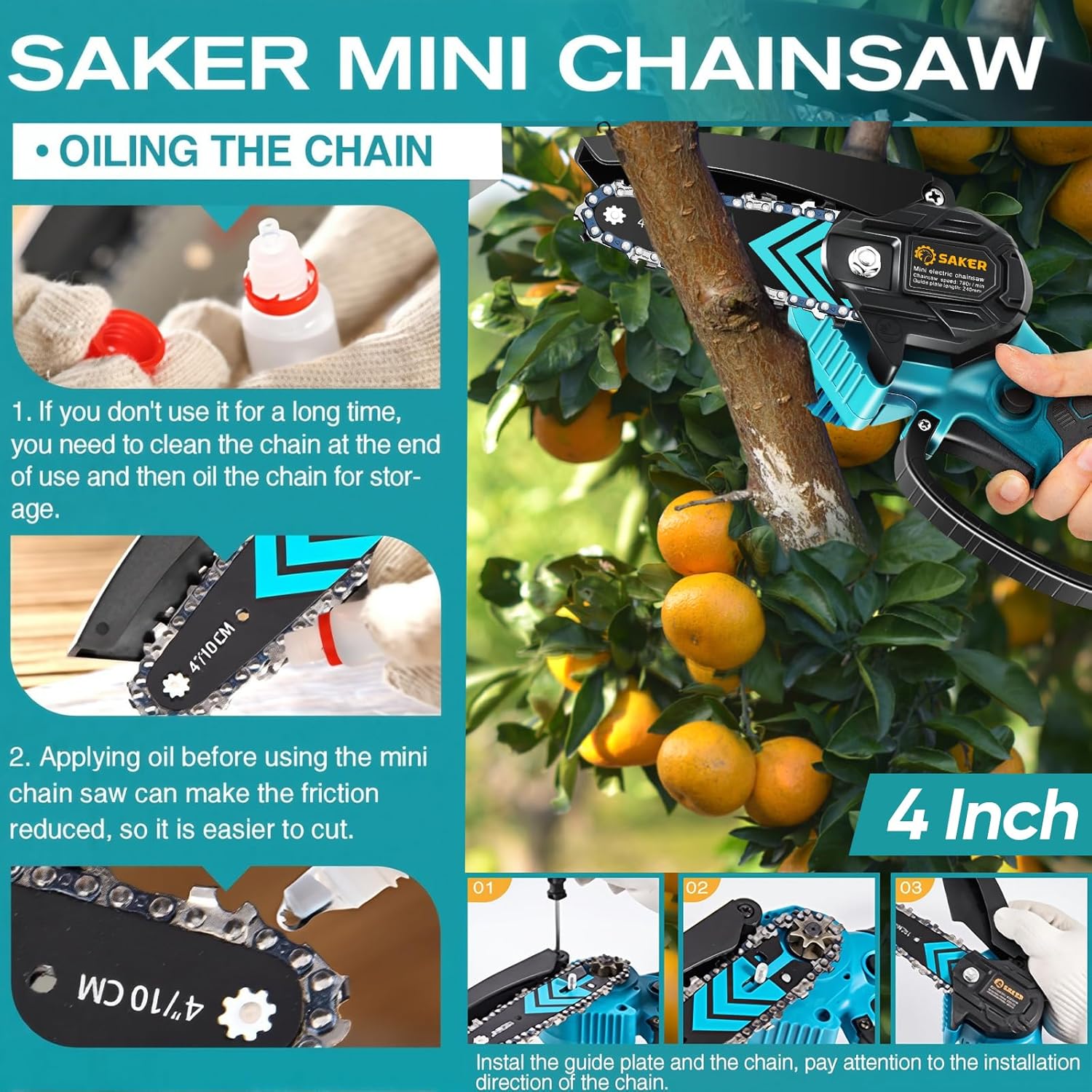 Saker Mini Chainsaw,Portable Electric Chainsaws Cordless,Handheld Chai