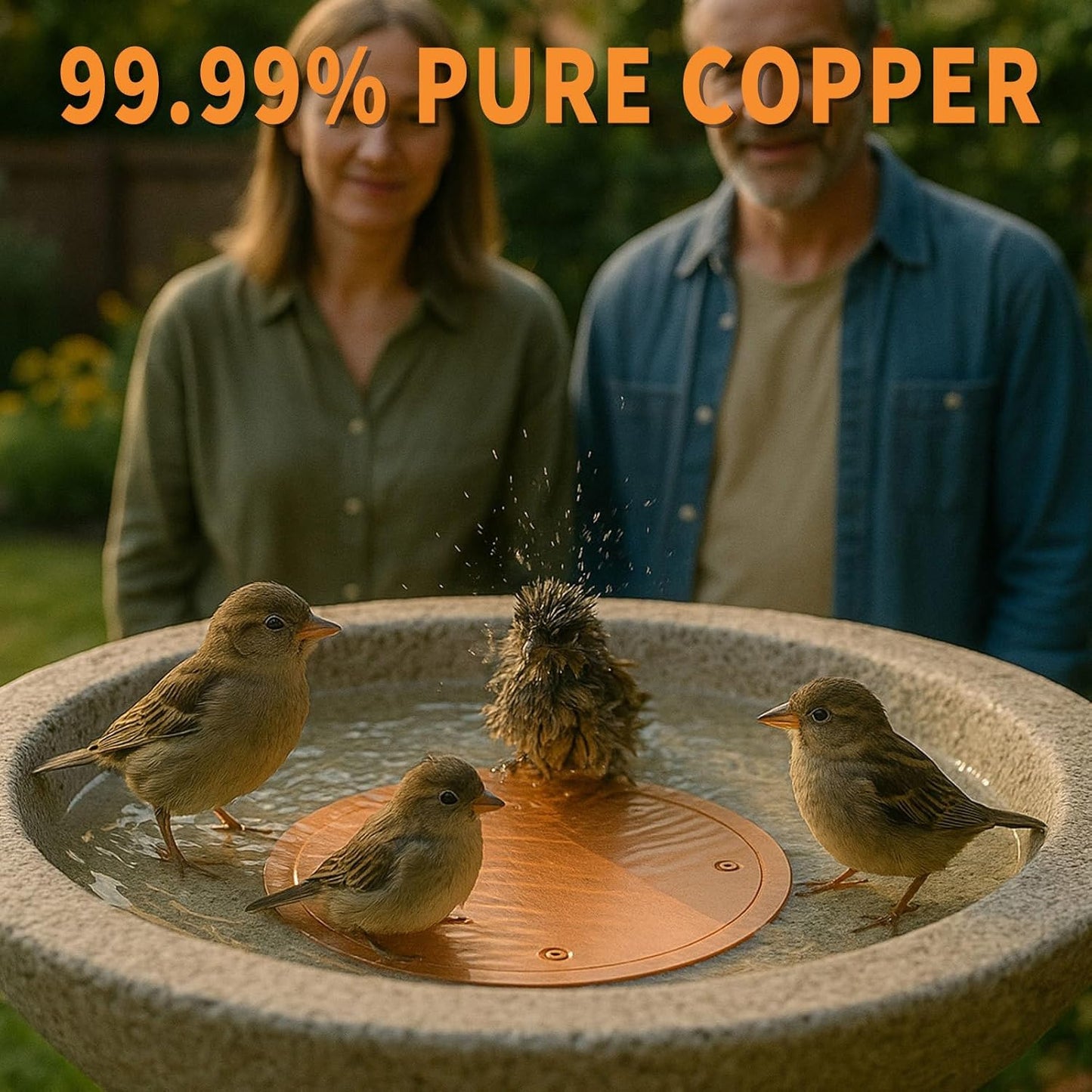 Oncpcare 2 Pcs Pure Copper Disk for Bird Bath, 0.6mm Premium 99.99% Copper Insert with Raised Point, Fits Most Bird Baths for Indoor Outdoor Garden Backyard – 4” Diameter