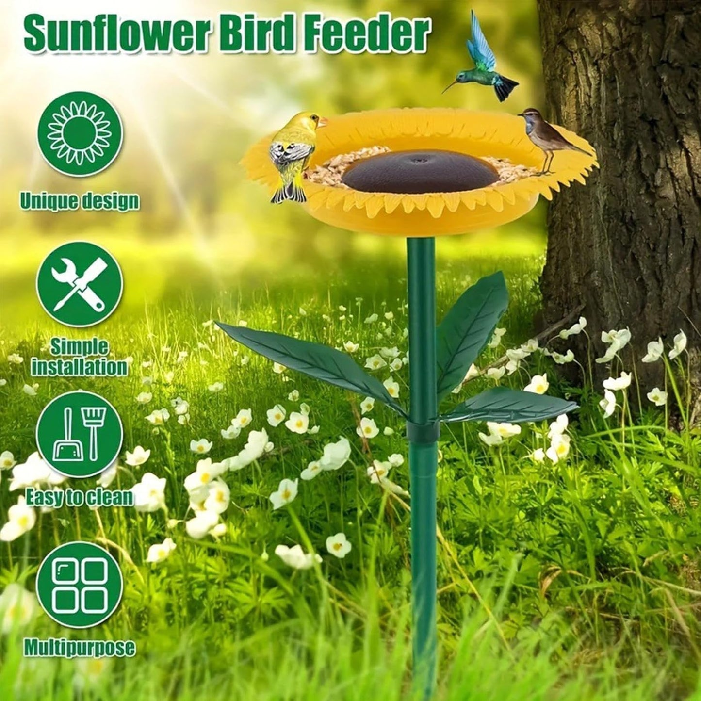 Sunflower Bird Feeder Decor, Outdoor Garden Feeding Ornament, Wildlife Food Dispenser, Artistic Yard Accent with Floral Shape, Bird Feeder with Charming Style, Feeding Decor for Pond Deck Porch