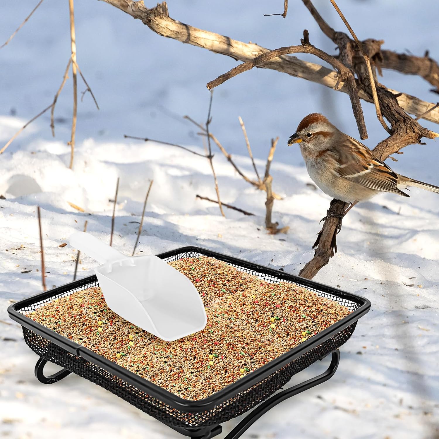 3 Pcs Platform Bird Feeder with Scoop, 6.7 x 6.7 x 2.2 in Ground Bird 