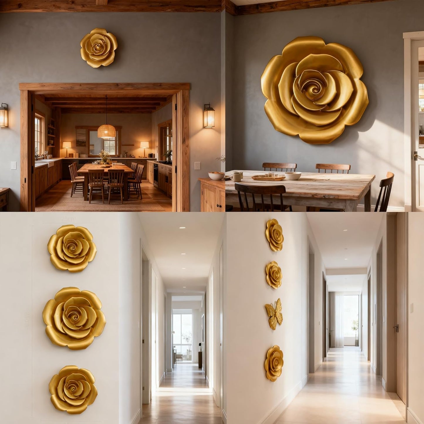 MCCXXII Golden 3D Flower Wall Decor - Shimmering Plastic Sunflower Shape Art with Hook for Home Indoor Outdoor Garden Decoration (25x24.5x3.1cm)(9.8"x9.6"x1.2")
