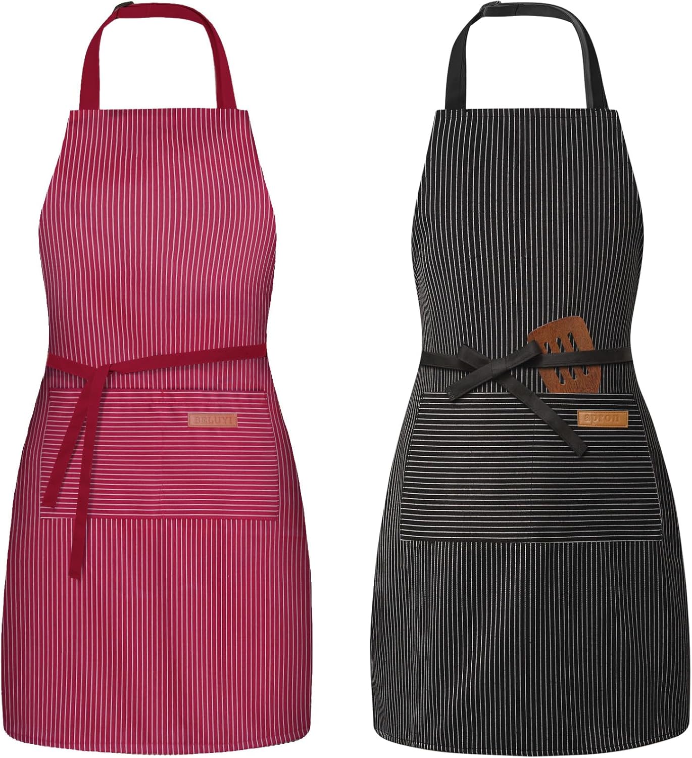 2 Pack Adjustable Bib Apron with 2 Pockets Chef Cooking Kitchen Restau
