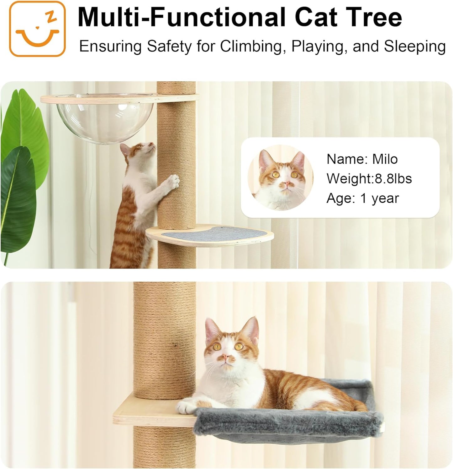 FUKUMARU Floor to Ceiling Cat Tree, 6 Level Adjustable Height (5.7-9.8