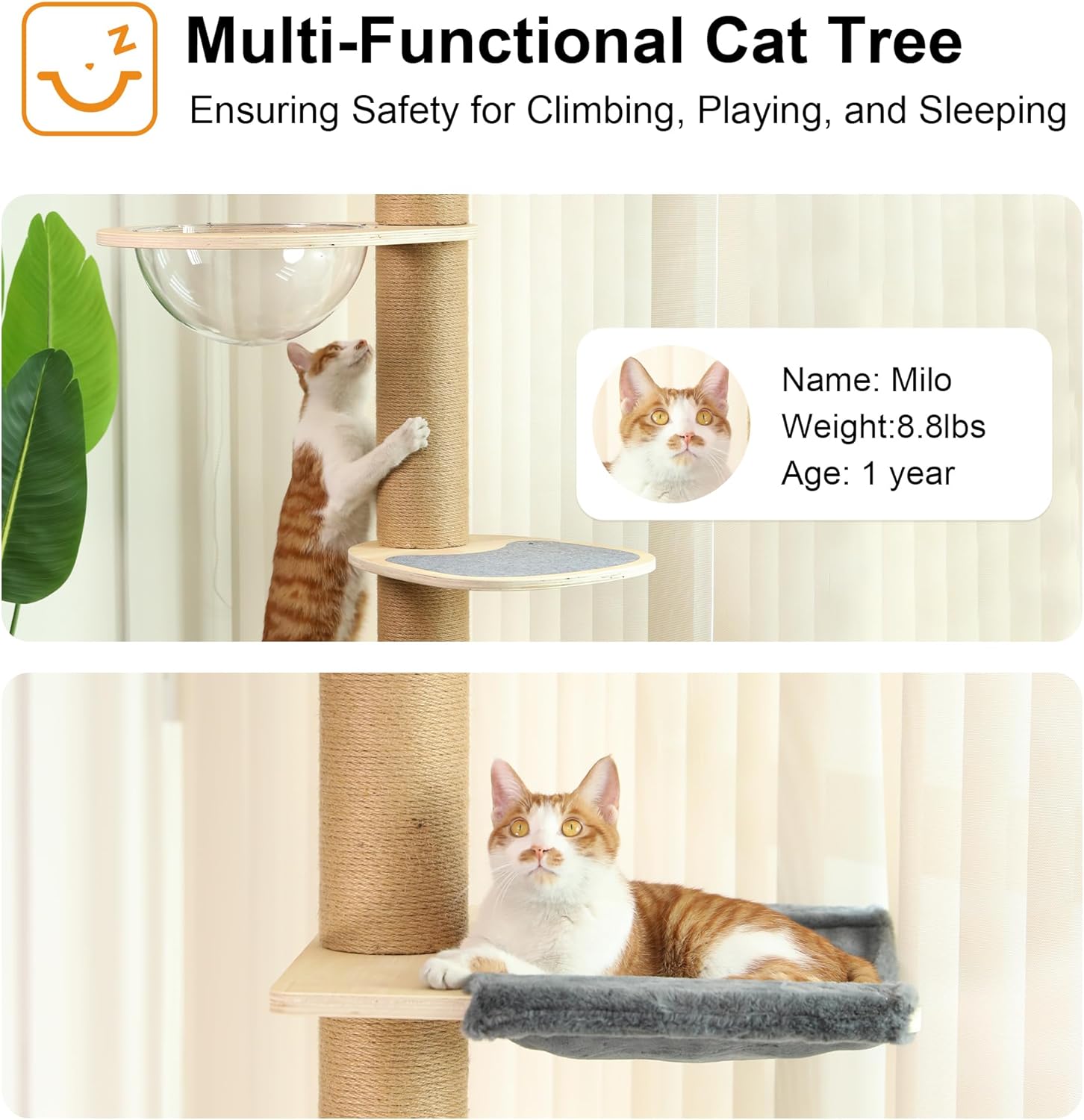 FUKUMARU Floor to Ceiling Cat Tree, 6 Level Adjustable Height (5.7-9.8