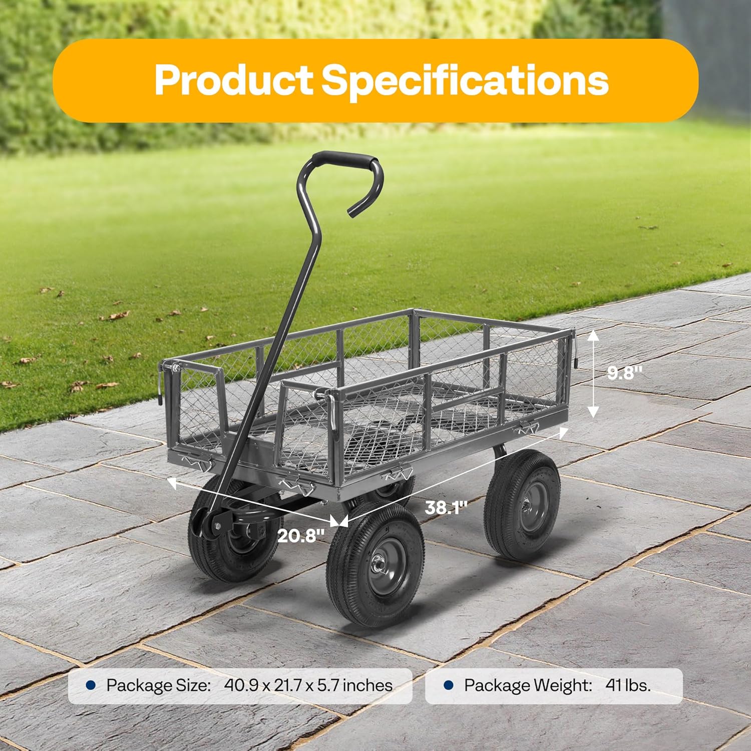 VIVOHOME Heavy Duty 880 Lbs Capacity Mesh Steel Garden Cart Folding Ut
