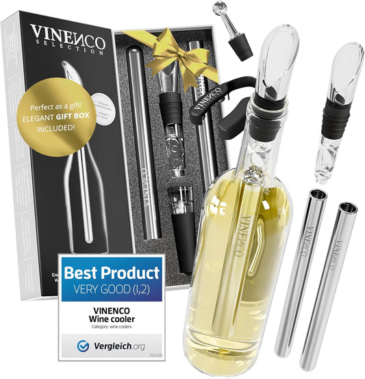 Wine Chiller Set & Chill Rods + Foil Cutter, Stopper, Ebook - Premium 