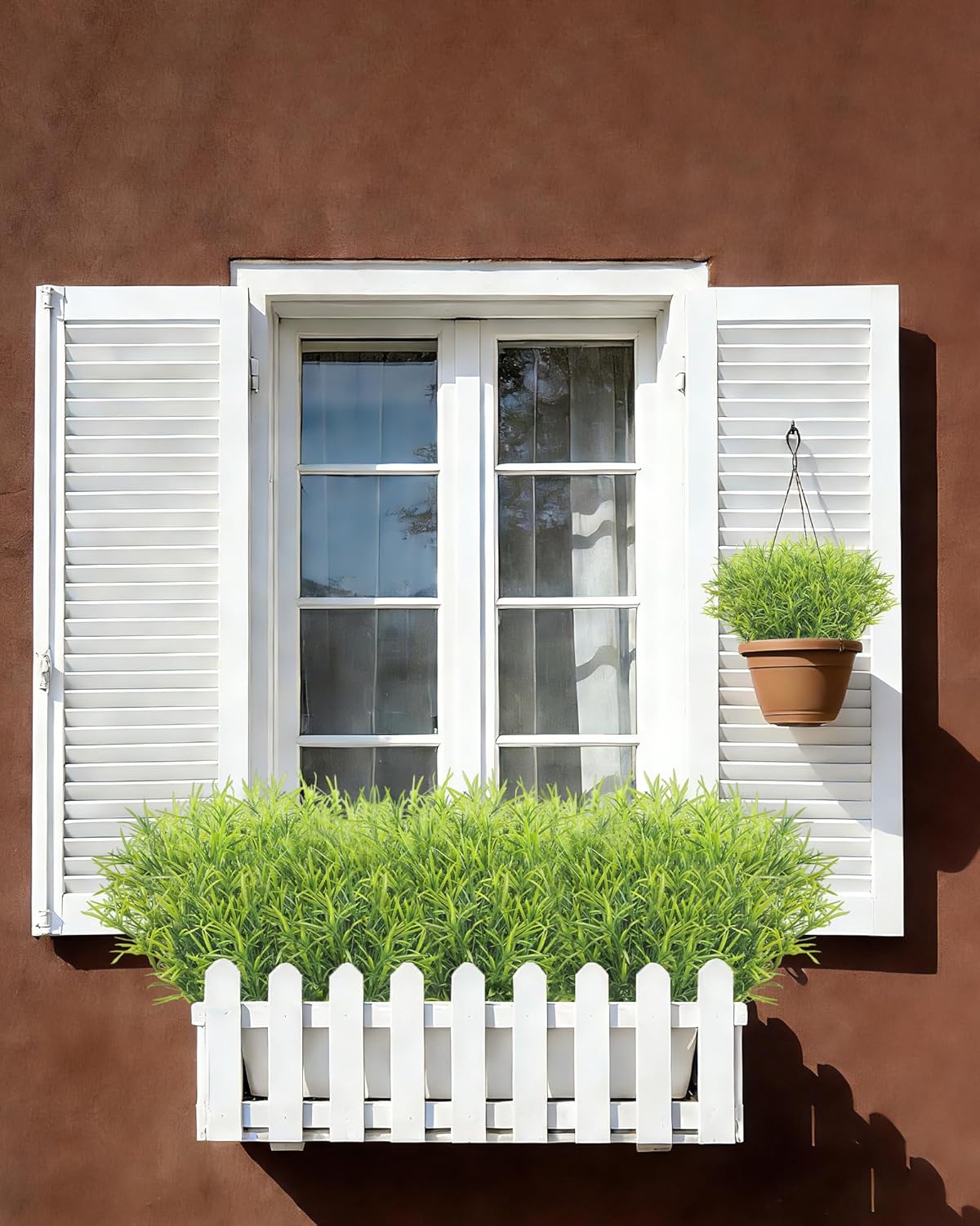 20 Bundles Artificial Rosemary Stems Boxwood Shrubs Grass UV Resistant, Artificial Greenery Stems Fake Plants Faux Plastic Greenery for Indoor Outdoor Wedding Pot Porch Fence Hanging Planter